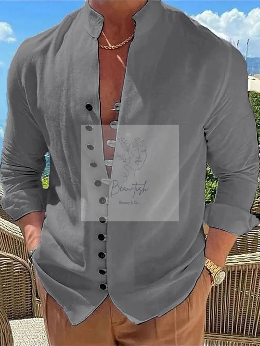 Men's Full Size Button Front Long Sleeve Shirt Plus Size