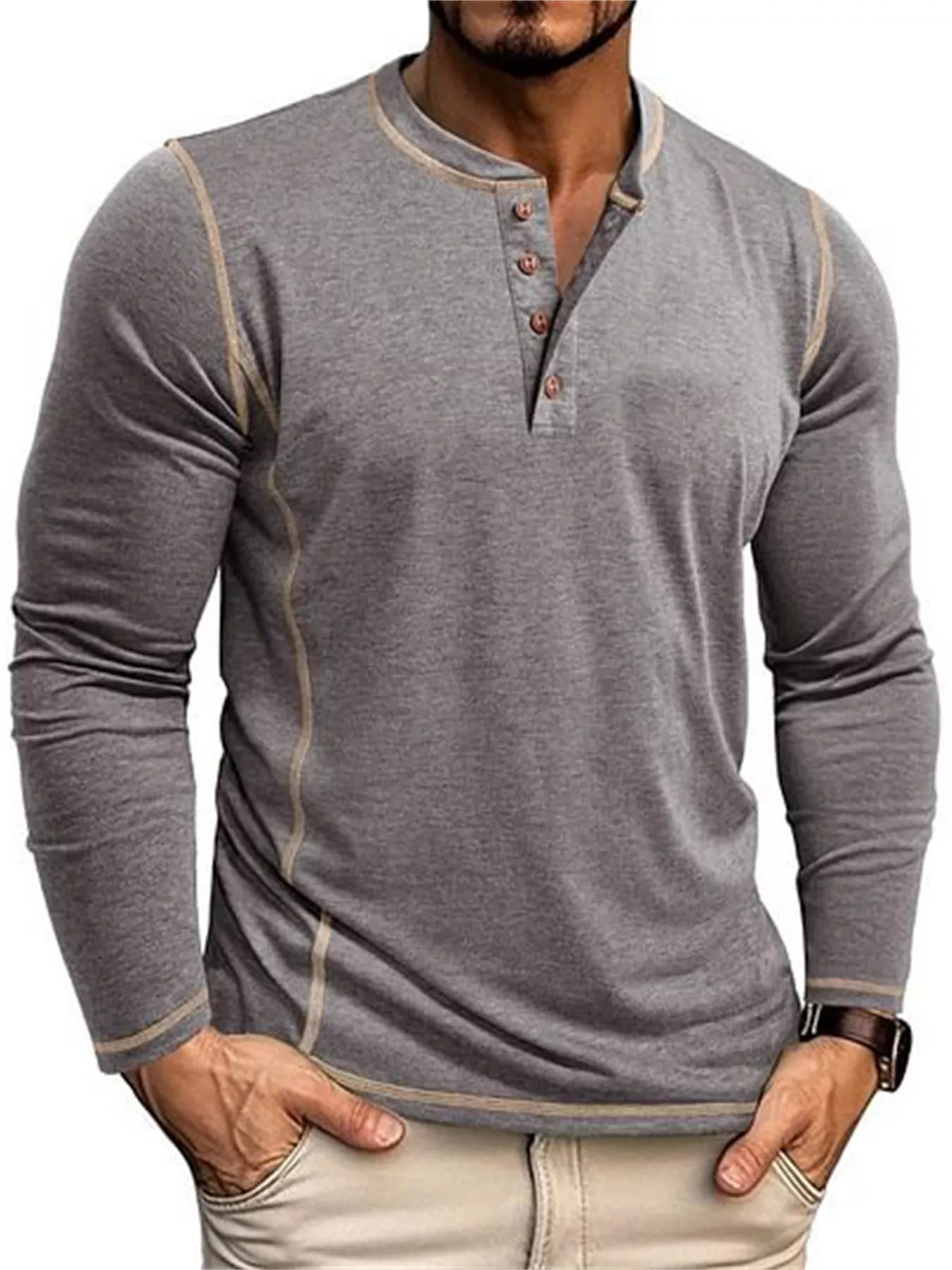Men's Full Size Casual Button Detail Long Sleeve T-Shirt Plus Size