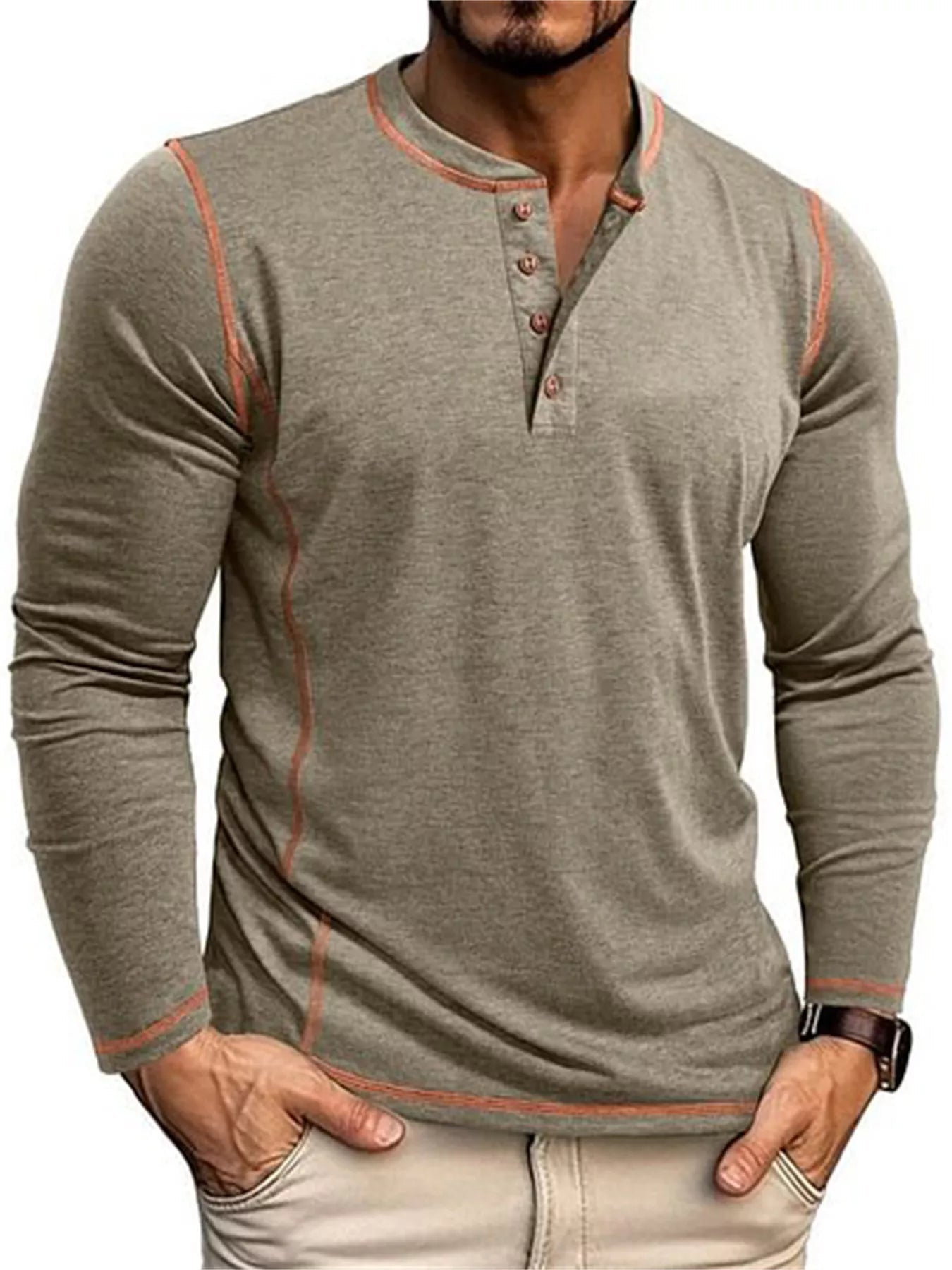 Men's Full Size Casual Button Detail Long Sleeve T-Shirt Plus Size