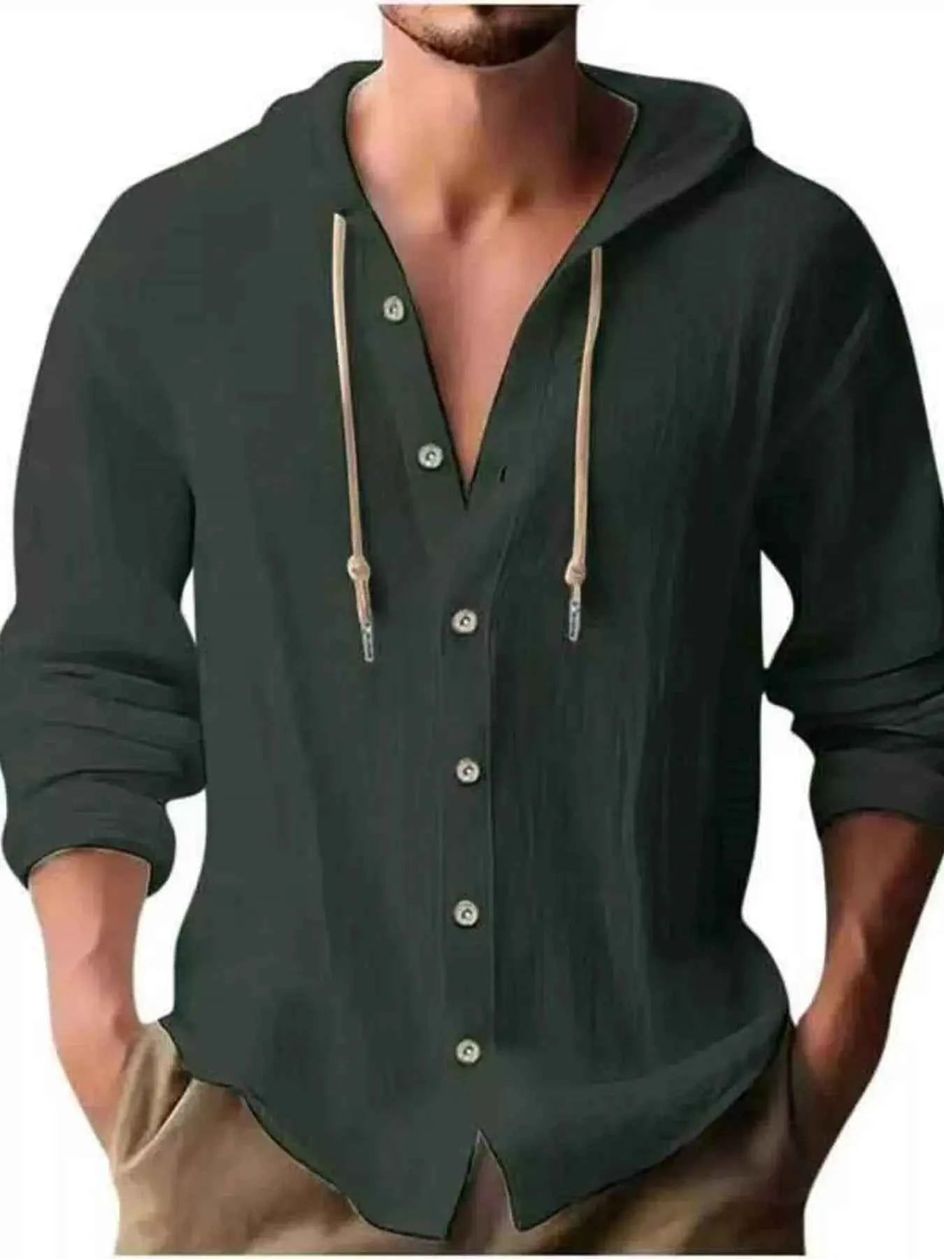 Men's Full Size Casual Button - Down Hooded Top Plus Size