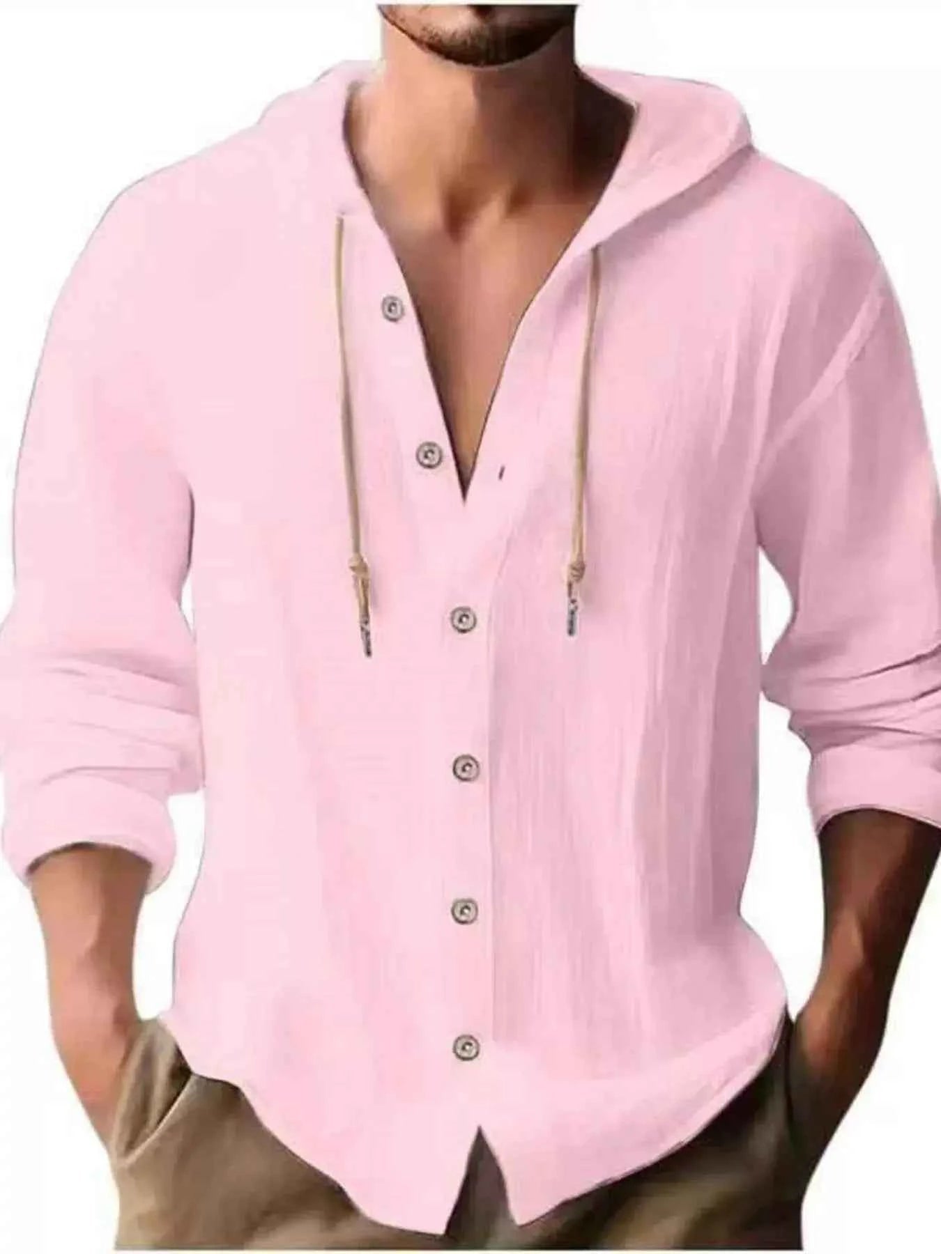 Men's Full Size Casual Button - Down Hooded Top Plus Size