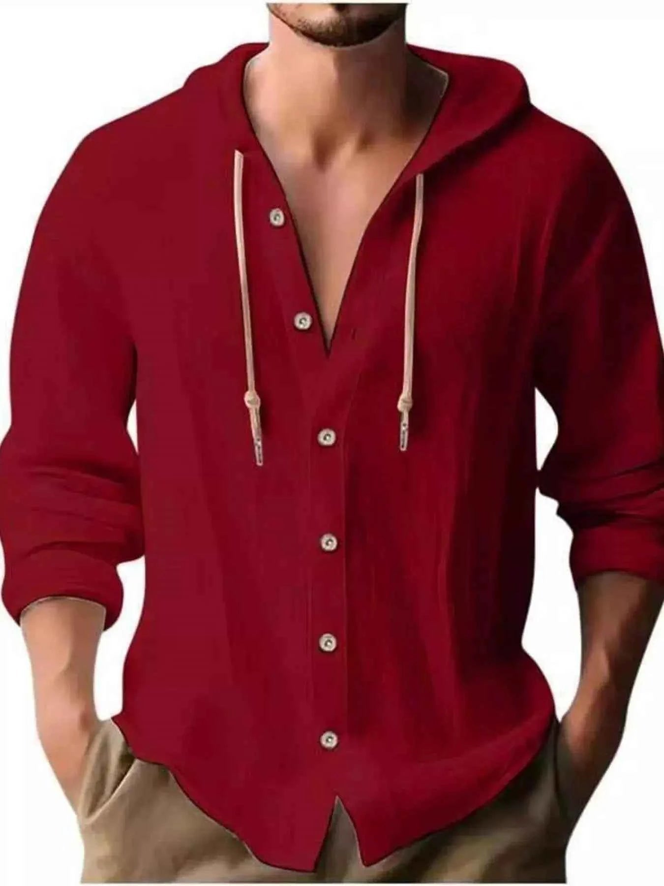 Men's Full Size Casual Button - Down Hooded Top Plus Size