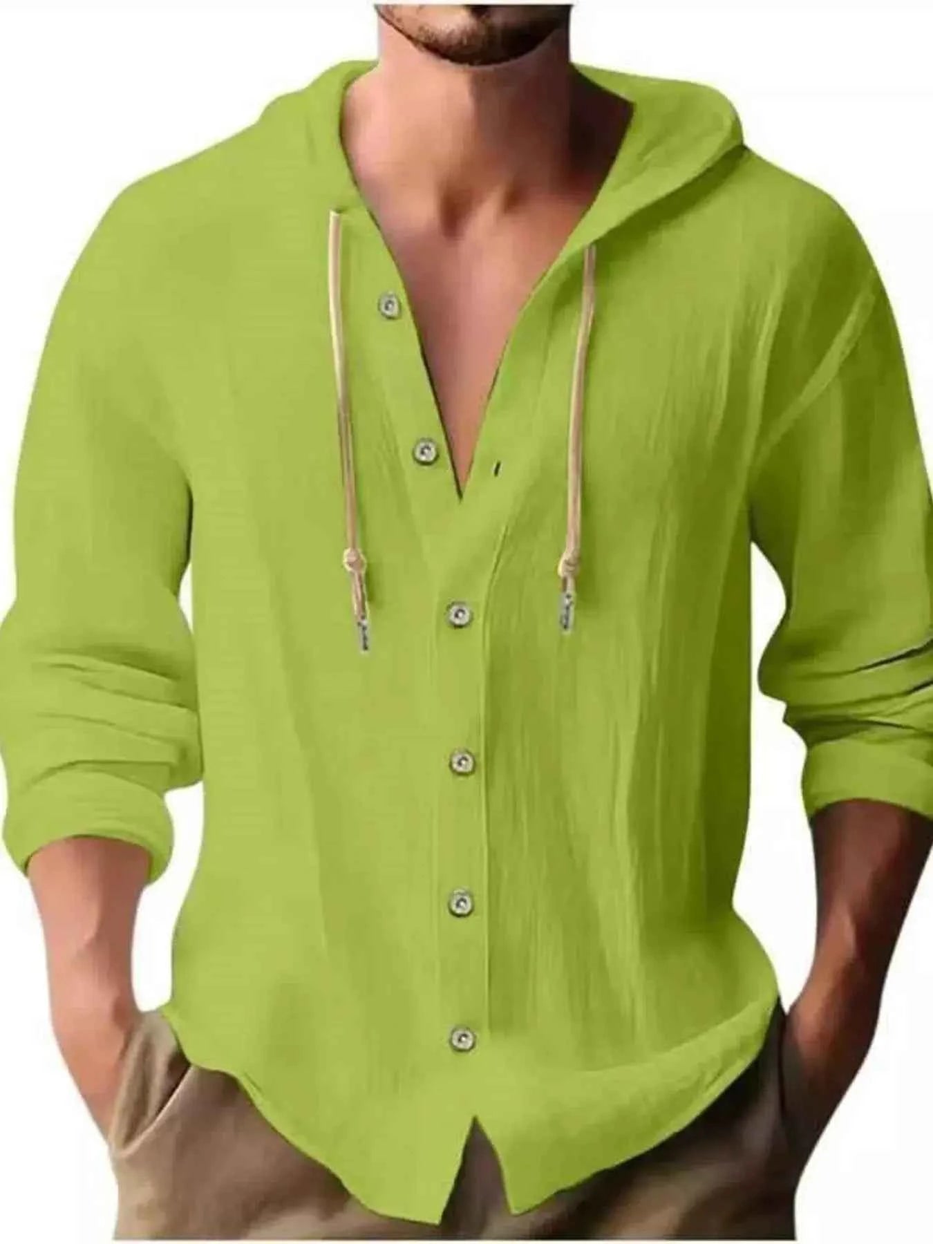 Men's Full Size Casual Button - Down Hooded Top Plus Size