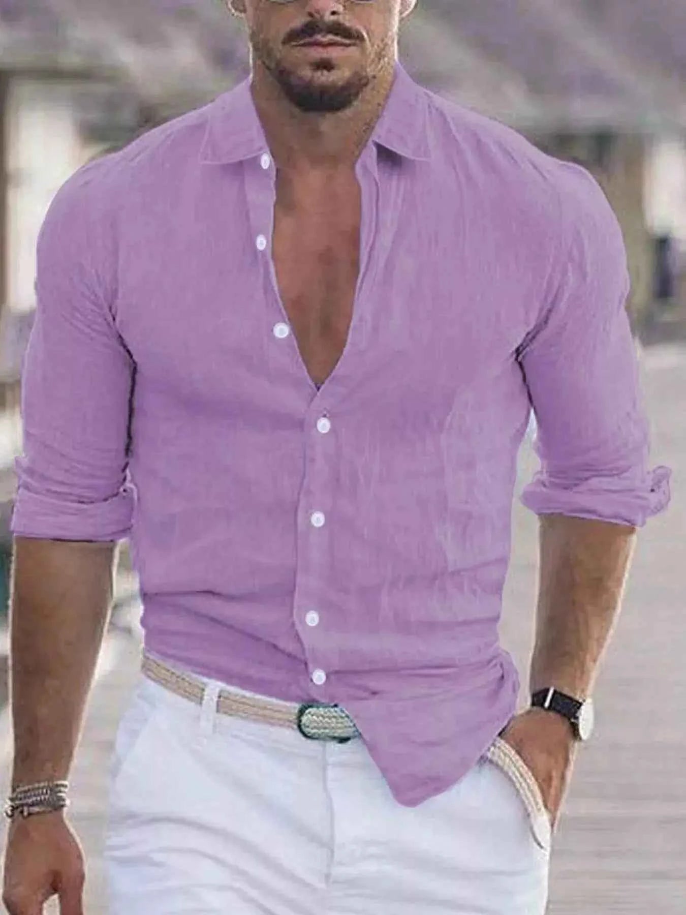 Men's Full Size Casual Button-Down Shirt Plus Size