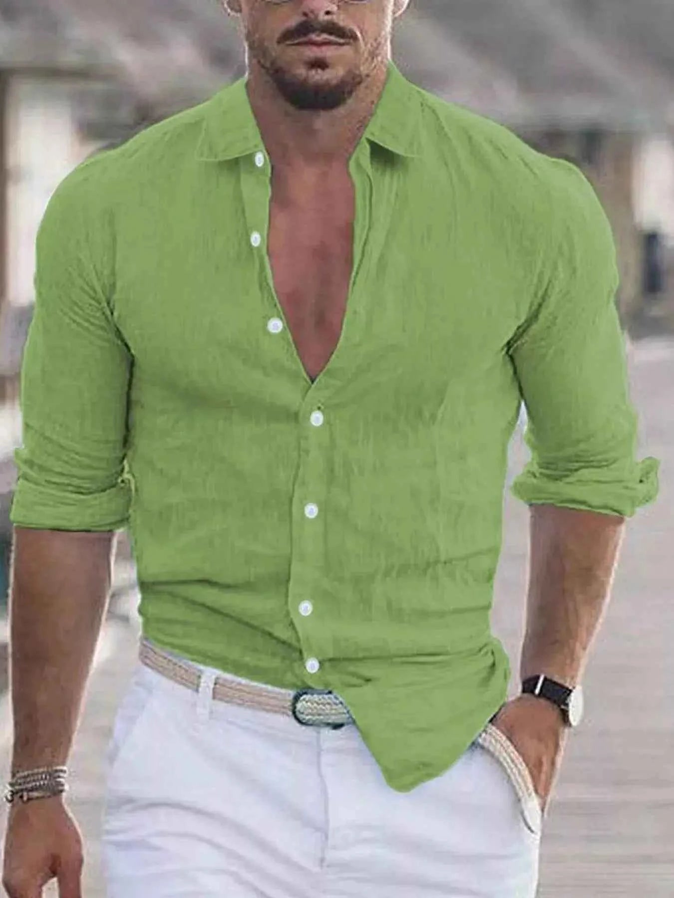 Men's Full Size Casual Button-Down Shirt Plus Size