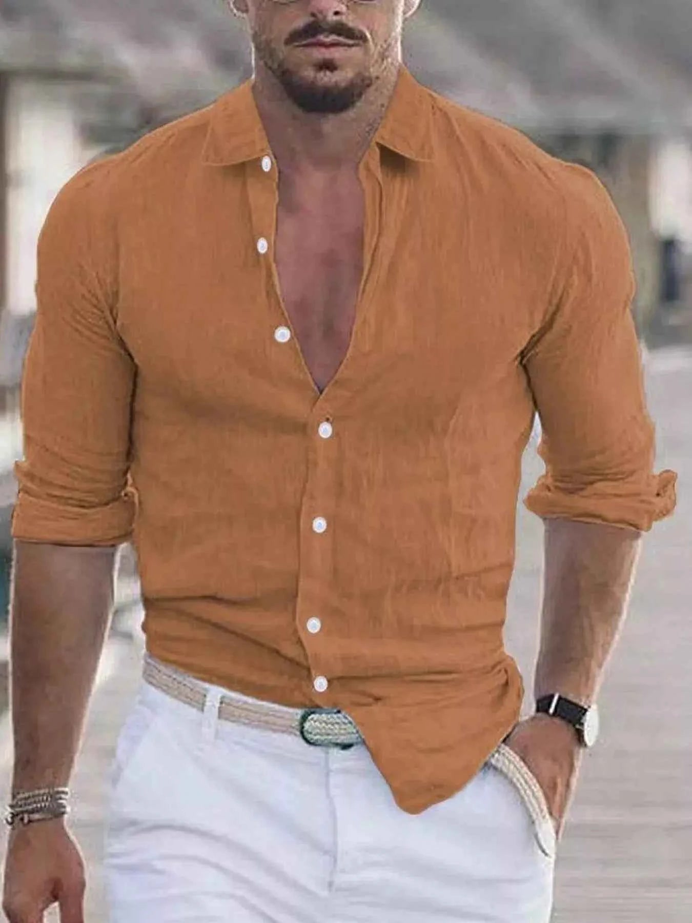 Men's Full Size Casual Button-Down Shirt Plus Size