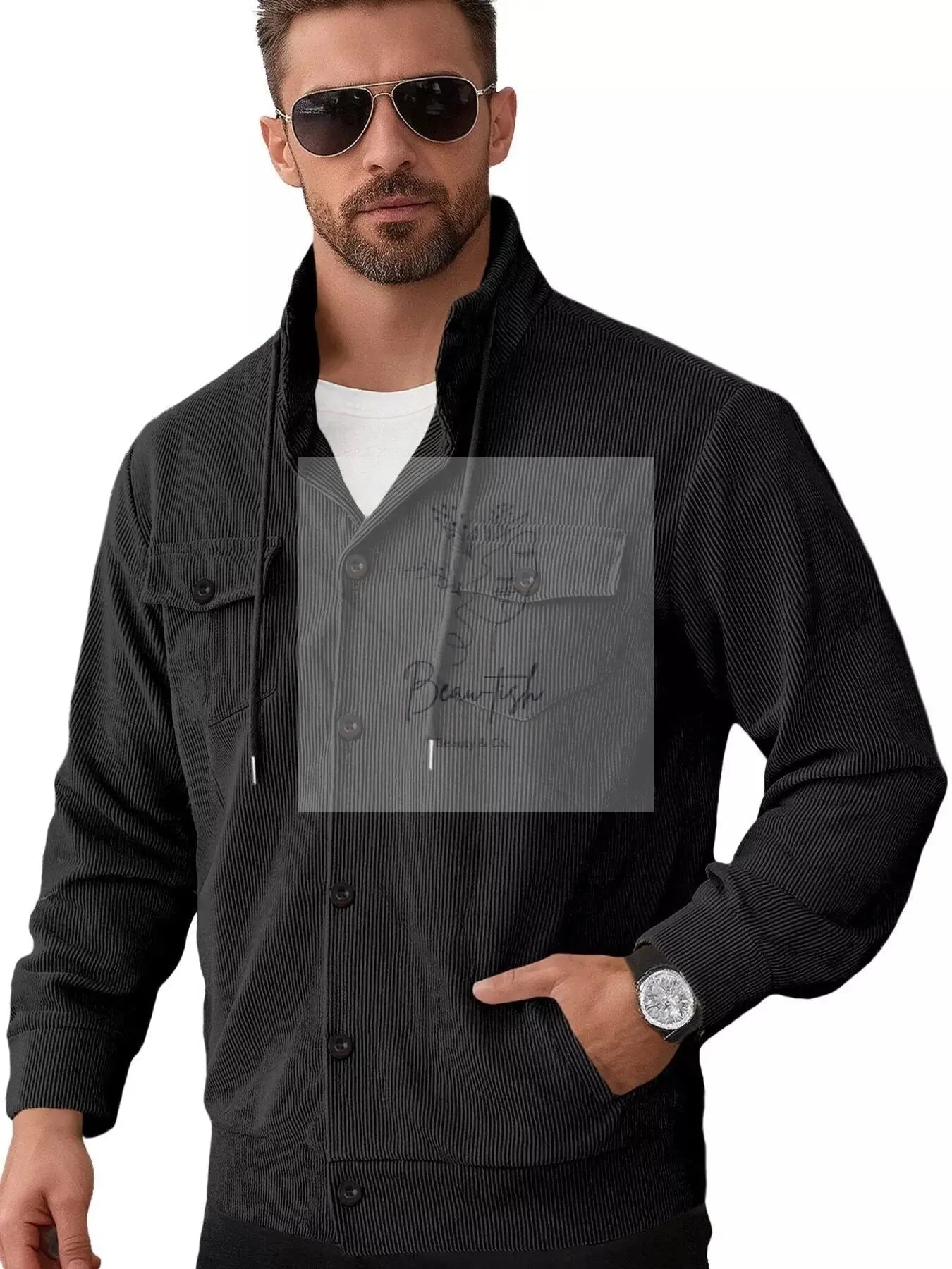 Men's Full Size Casual Corduroy Button-Down Jacket Plus Size