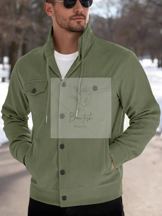 Men's Full Size Casual Corduroy Button - Down Jacket Plus Size