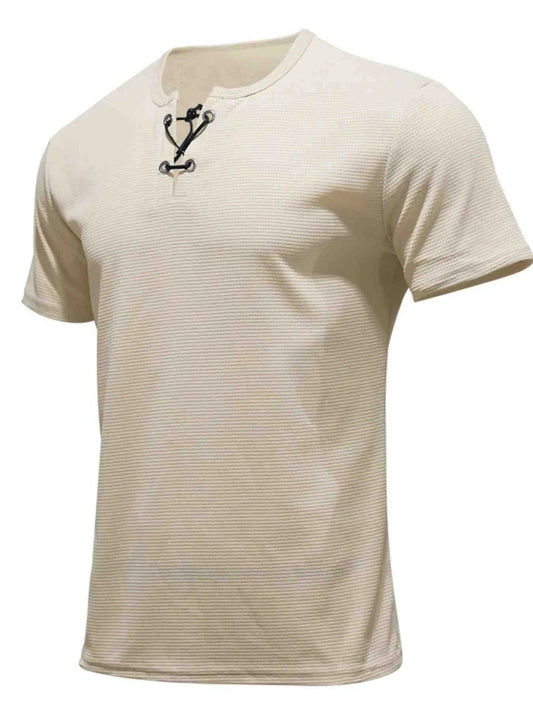 Men's Full Size Casual Lace-Up Henley T-Shirt Plus Size