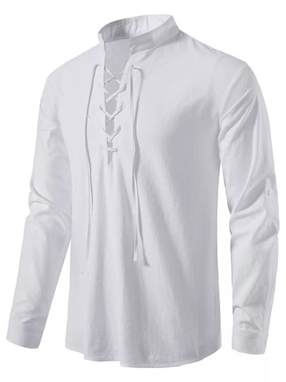 Men's Full Size Casual Lace-Up Long Sleeve Shirt Plus Size