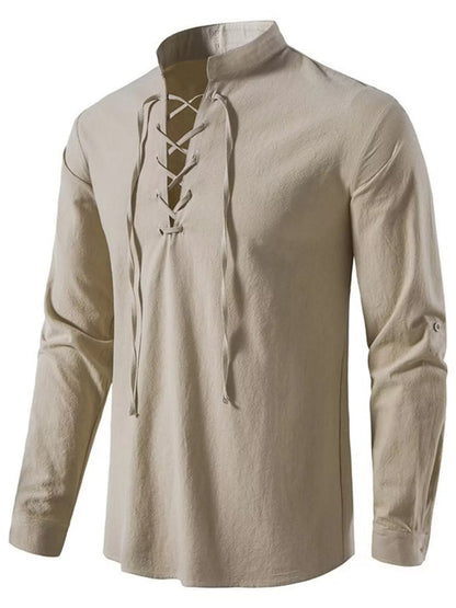 Men's Full Size Casual Lace-Up Long Sleeve Shirt Plus Size