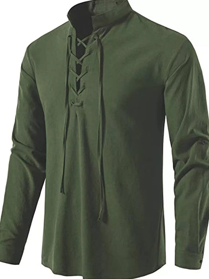 Men's Full Size Casual Lace-Up Long Sleeve Shirt Plus Size