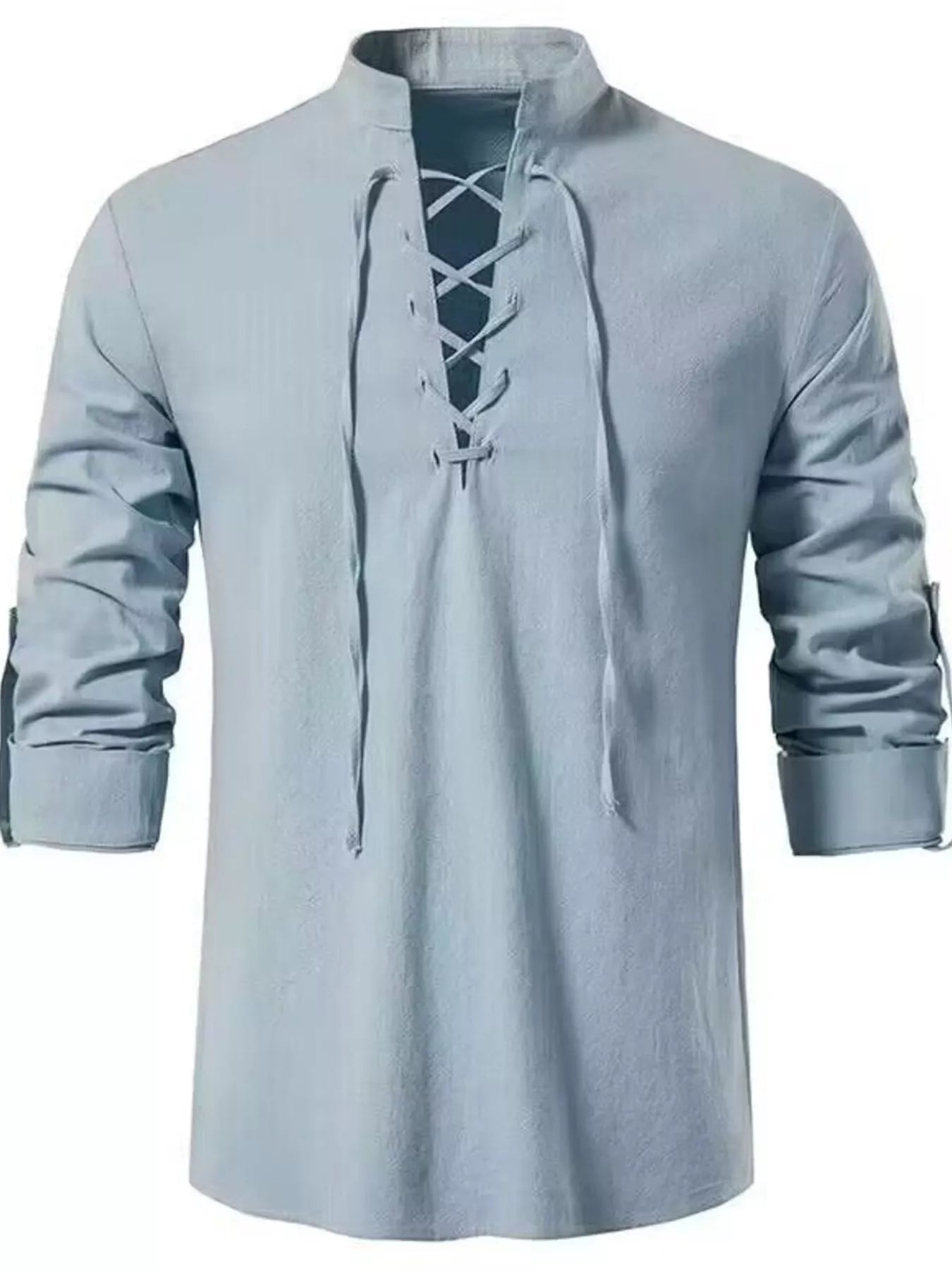 Men's Full Size Casual Lace-Up Long Sleeve Shirt Plus Size