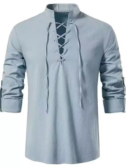 Men's Full Size Casual Lace-Up Long Sleeve Shirt Plus Size
