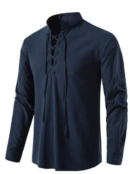 Men's Full Size Casual Lace-Up Long Sleeve Shirt Plus Size