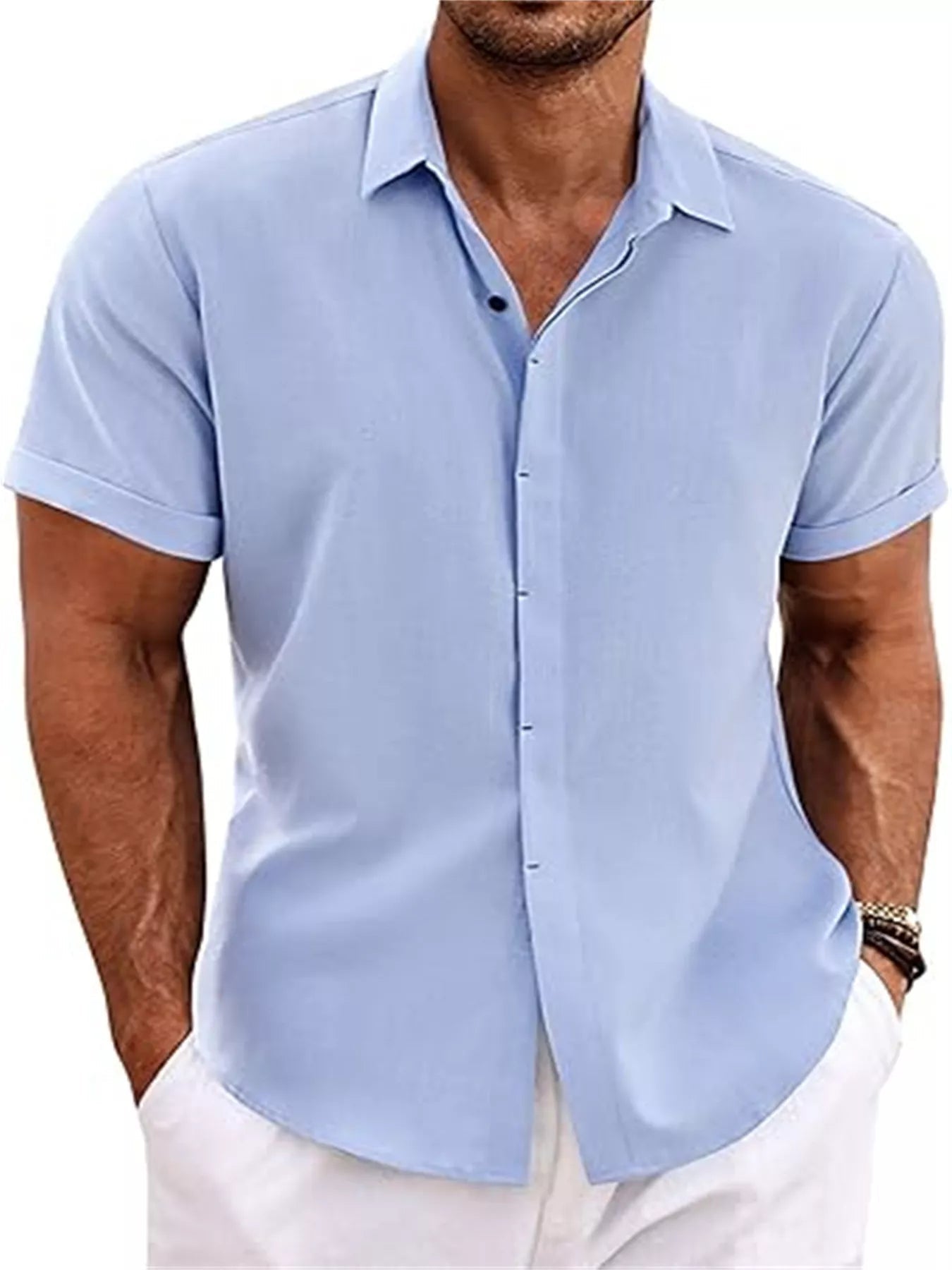 Men's Full Size Casual Short Sleeve Button-Down Shirt Plus Size