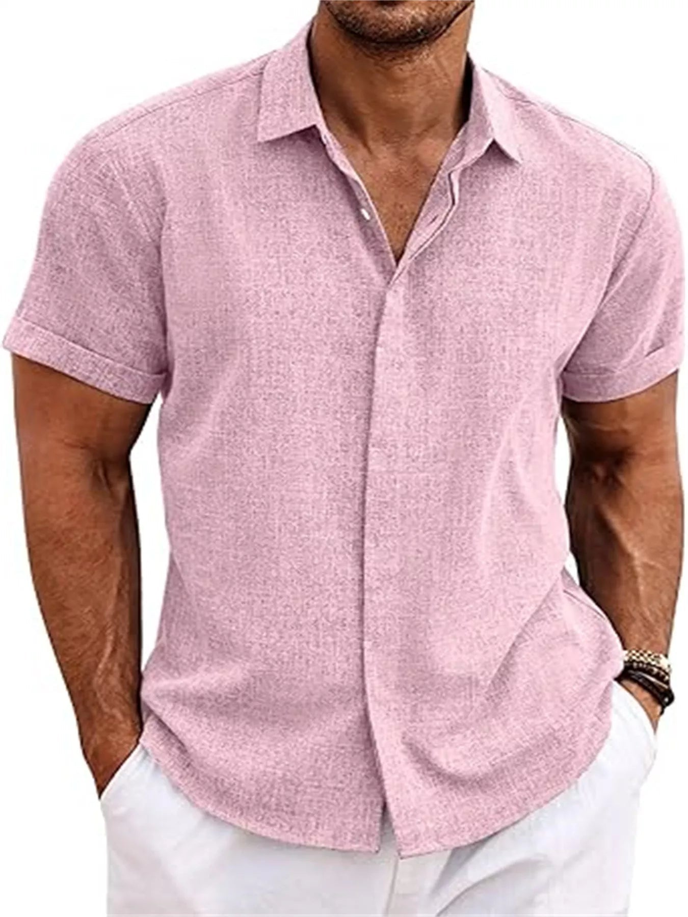 Men's Full Size Casual Short Sleeve Button-Down Shirt Plus Size