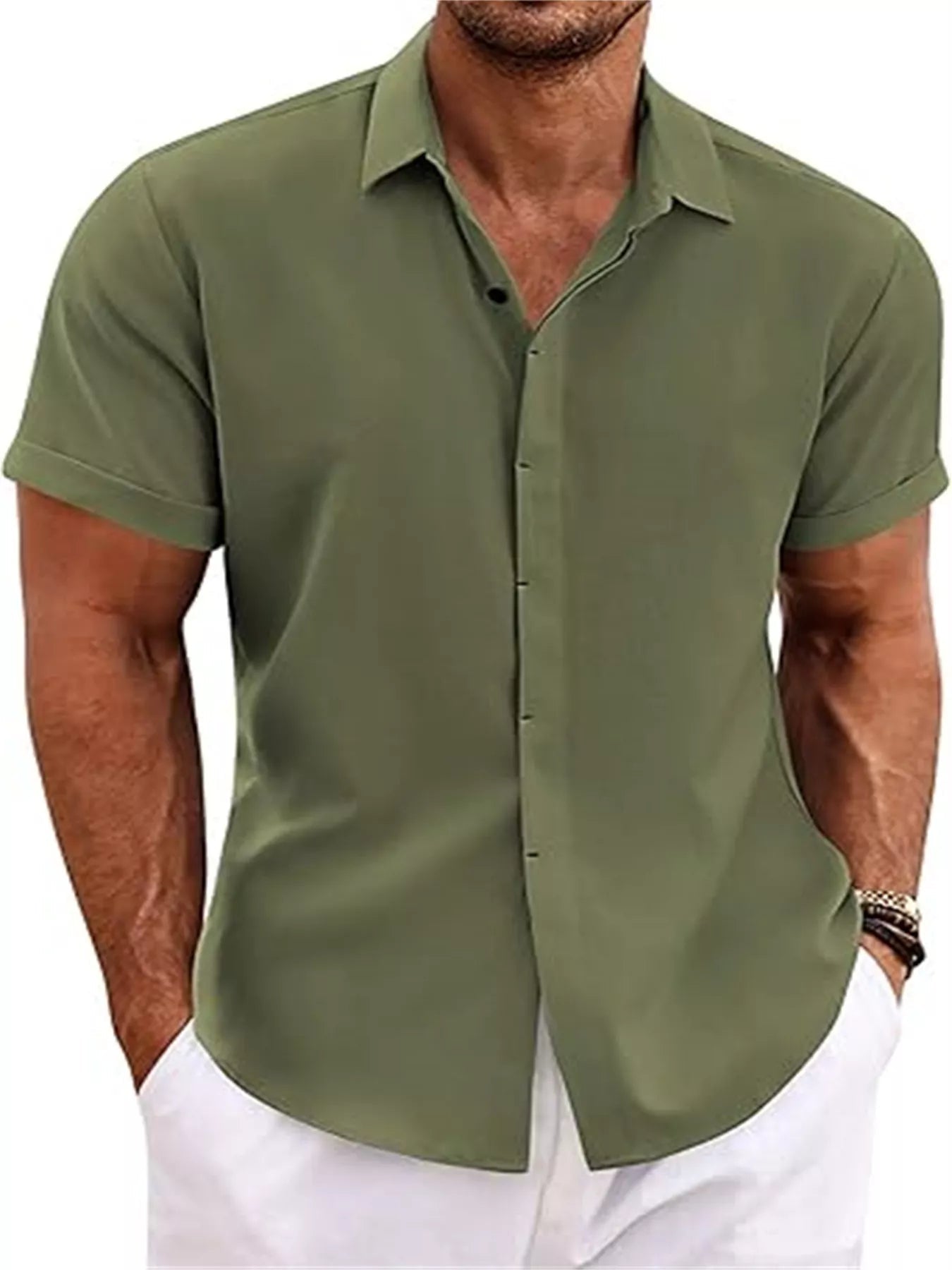 Men's Full Size Casual Short Sleeve Button-Down Shirt Plus Size