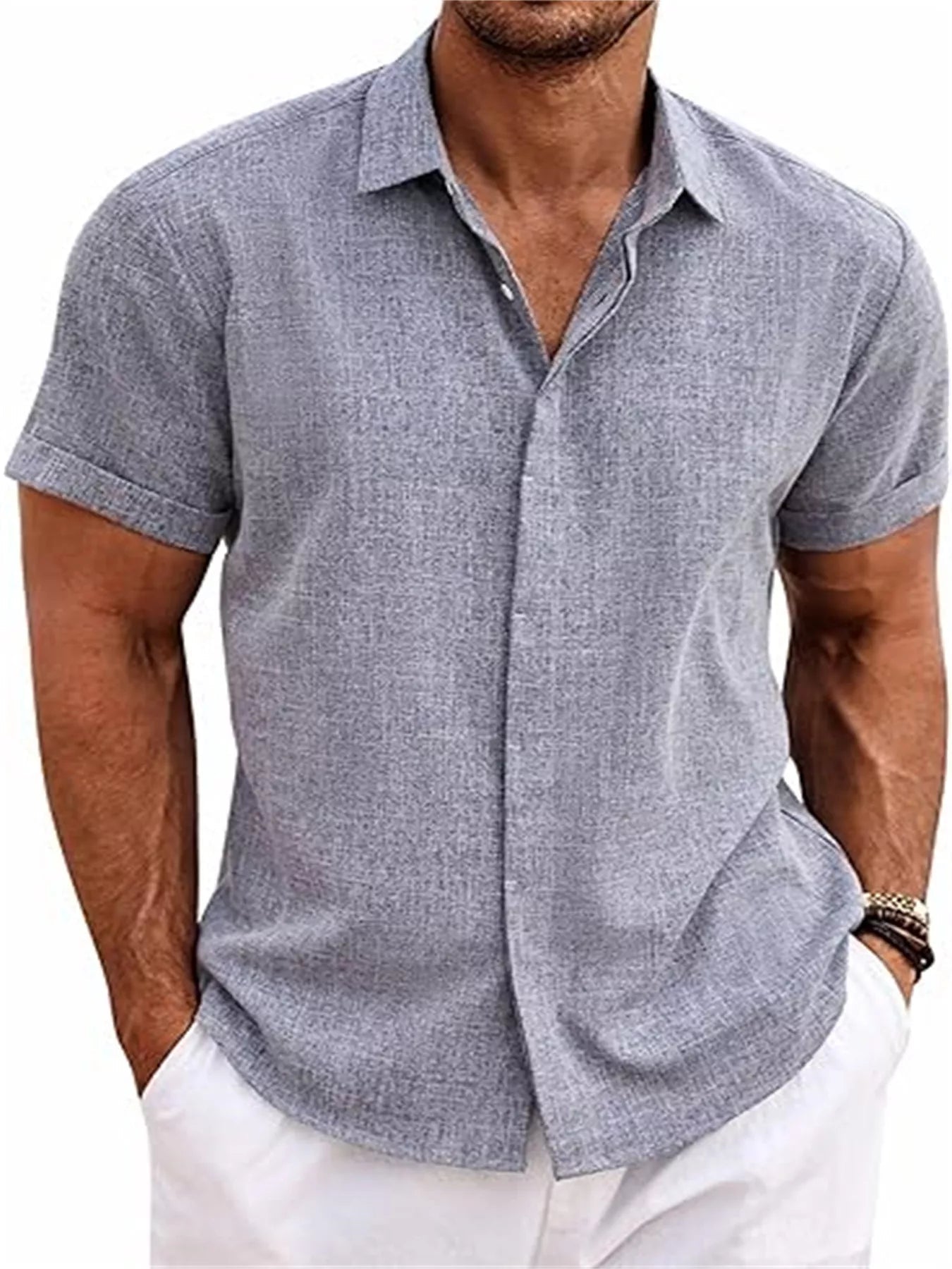 Men's Full Size Casual Short Sleeve Button-Down Shirt Plus Size