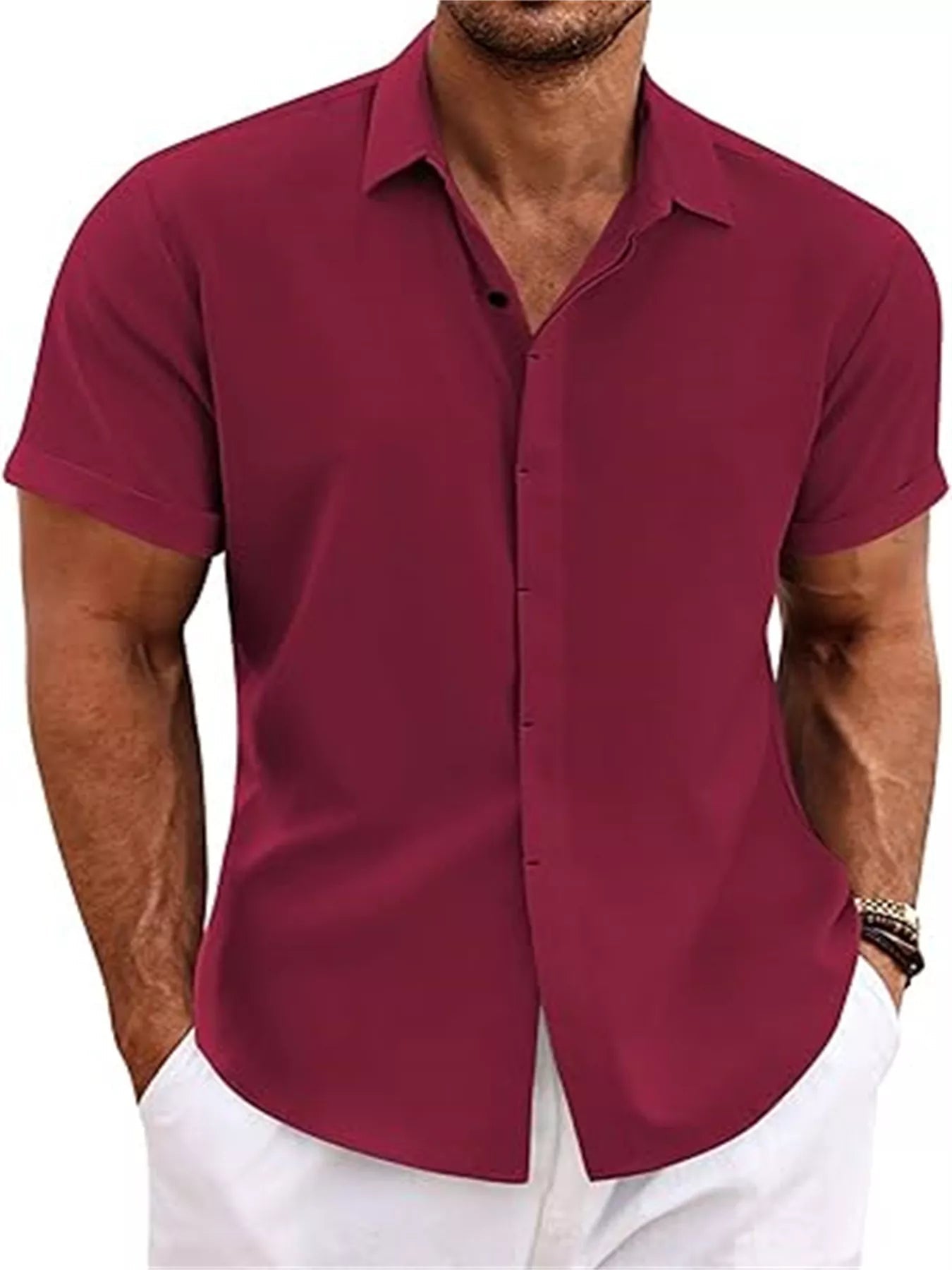 Men's Full Size Casual Short Sleeve Button-Down Shirt Plus Size
