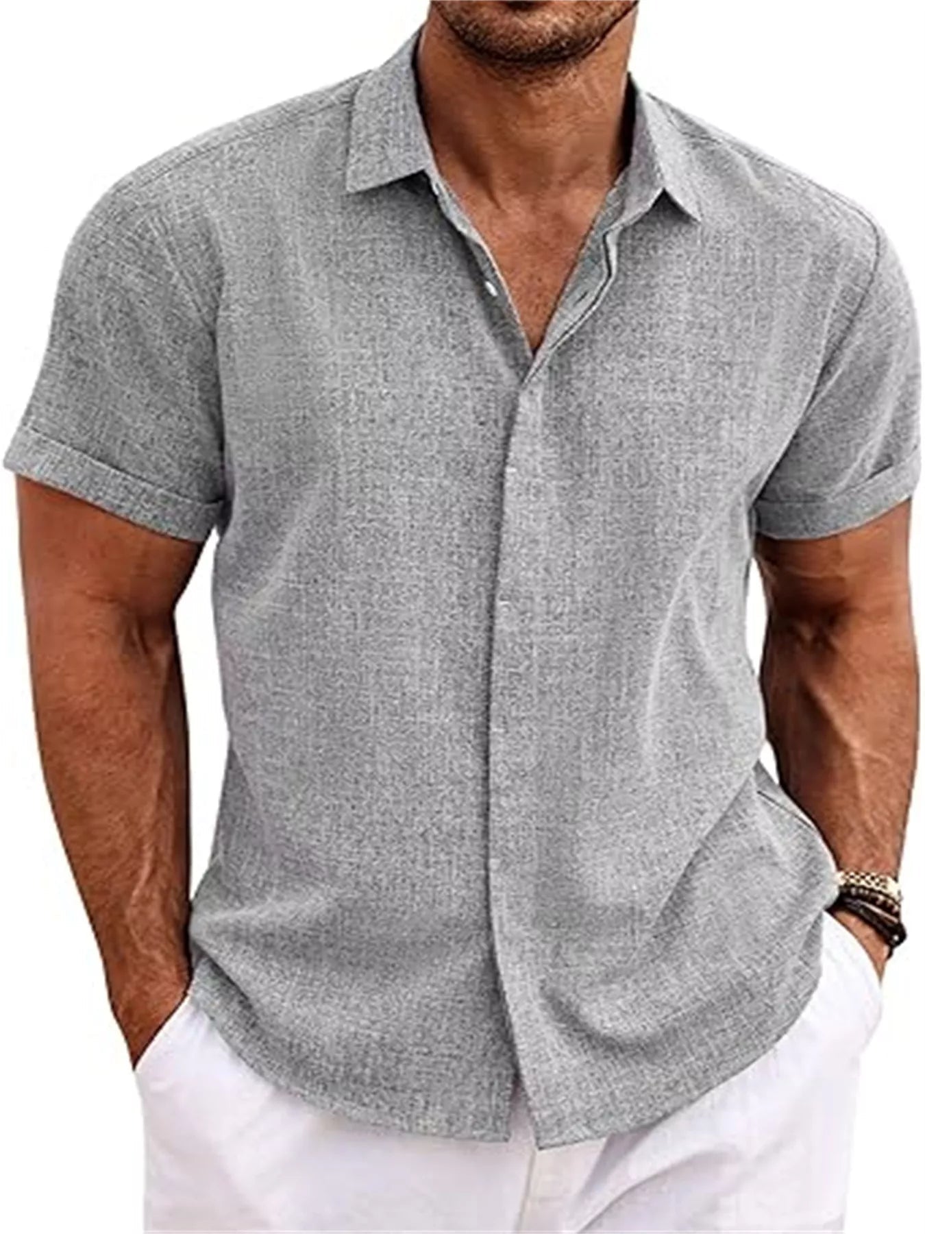 Men's Full Size Casual Short Sleeve Button-Down Shirt Plus Size