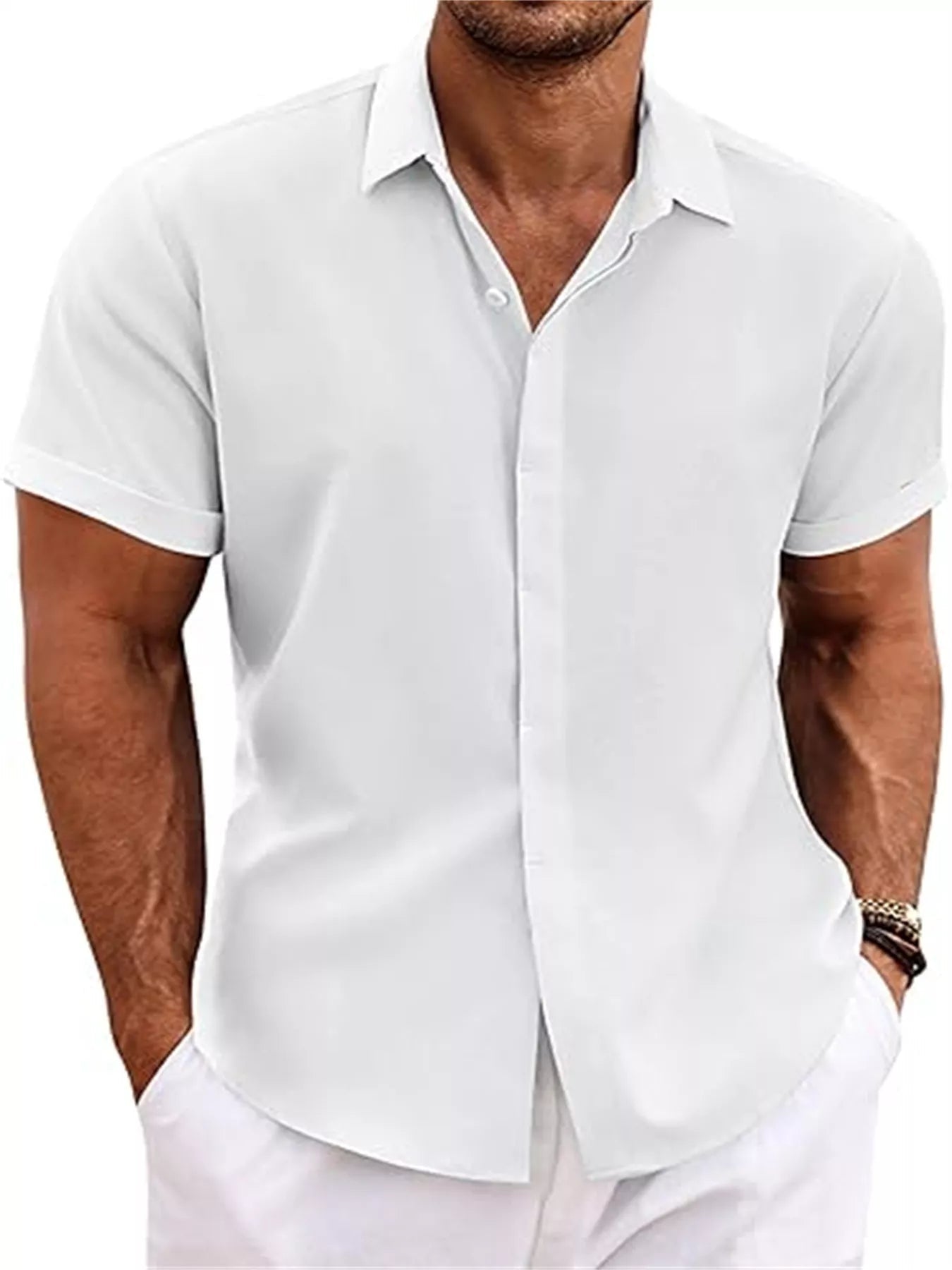 Men's Full Size Casual Short Sleeve Button-Down Shirt Plus Size