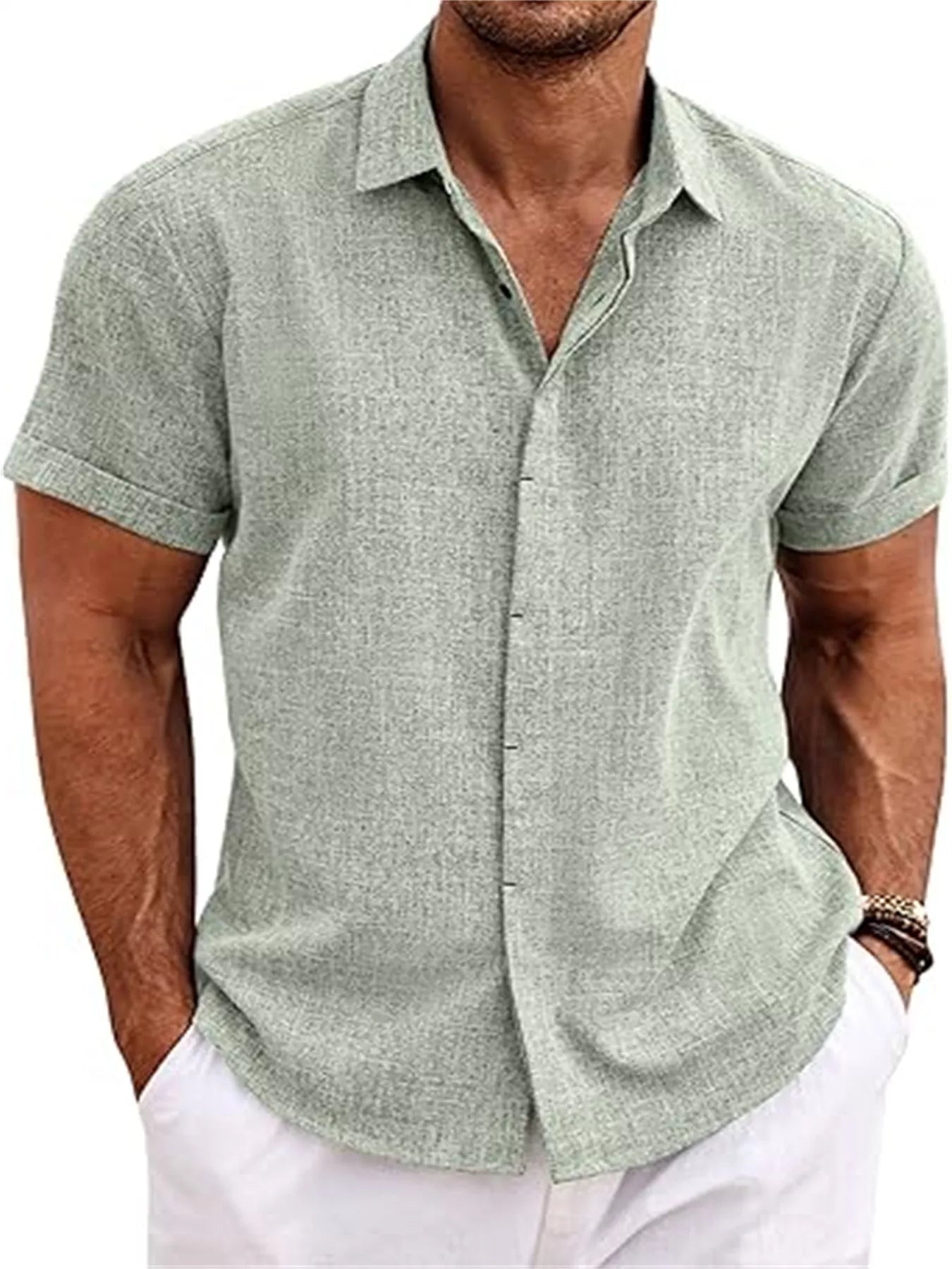 Men's Full Size Casual Short Sleeve Button-Down Shirt Plus Size