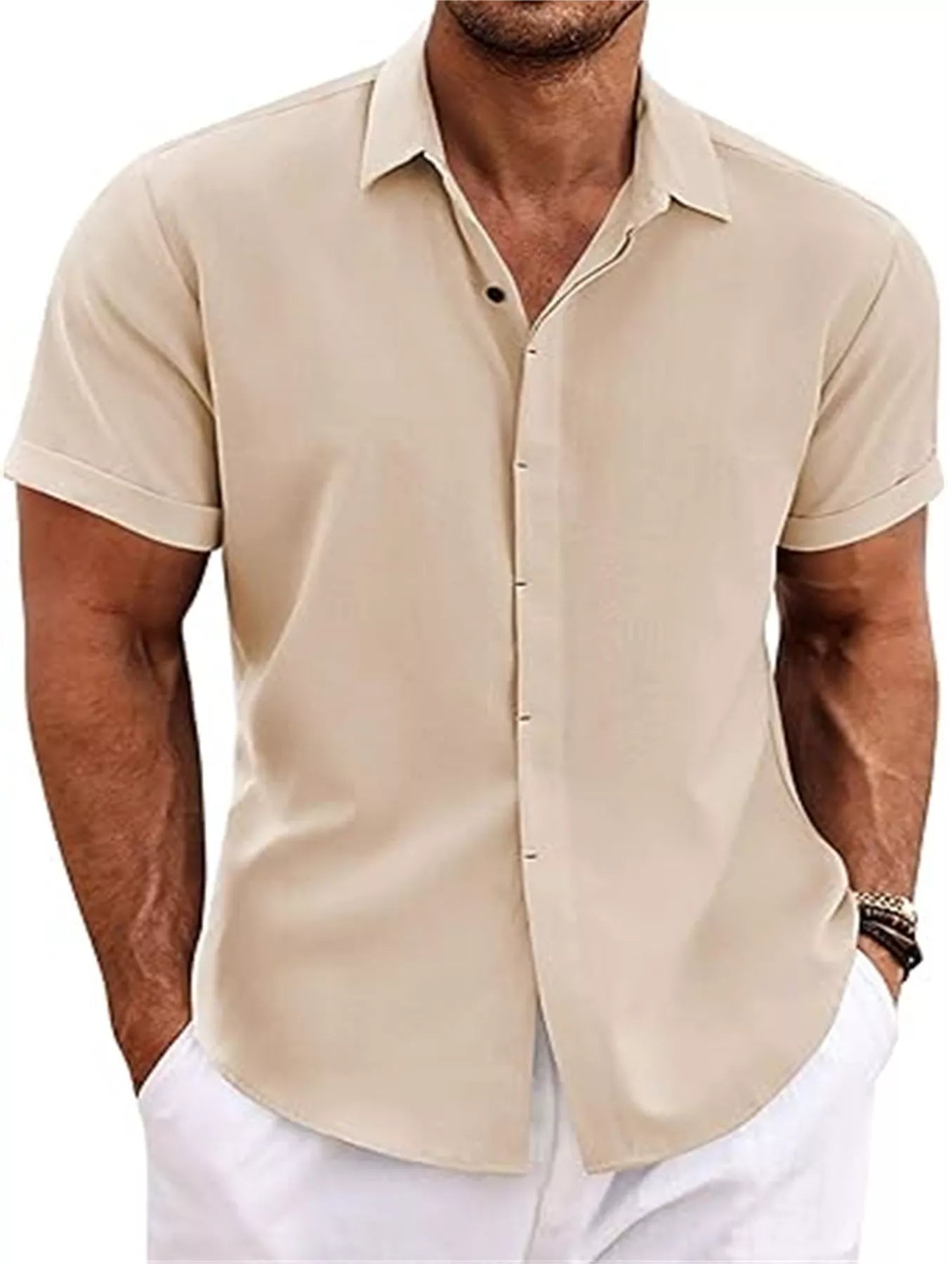 Men's Full Size Casual Short Sleeve Button-Down Shirt Plus Size