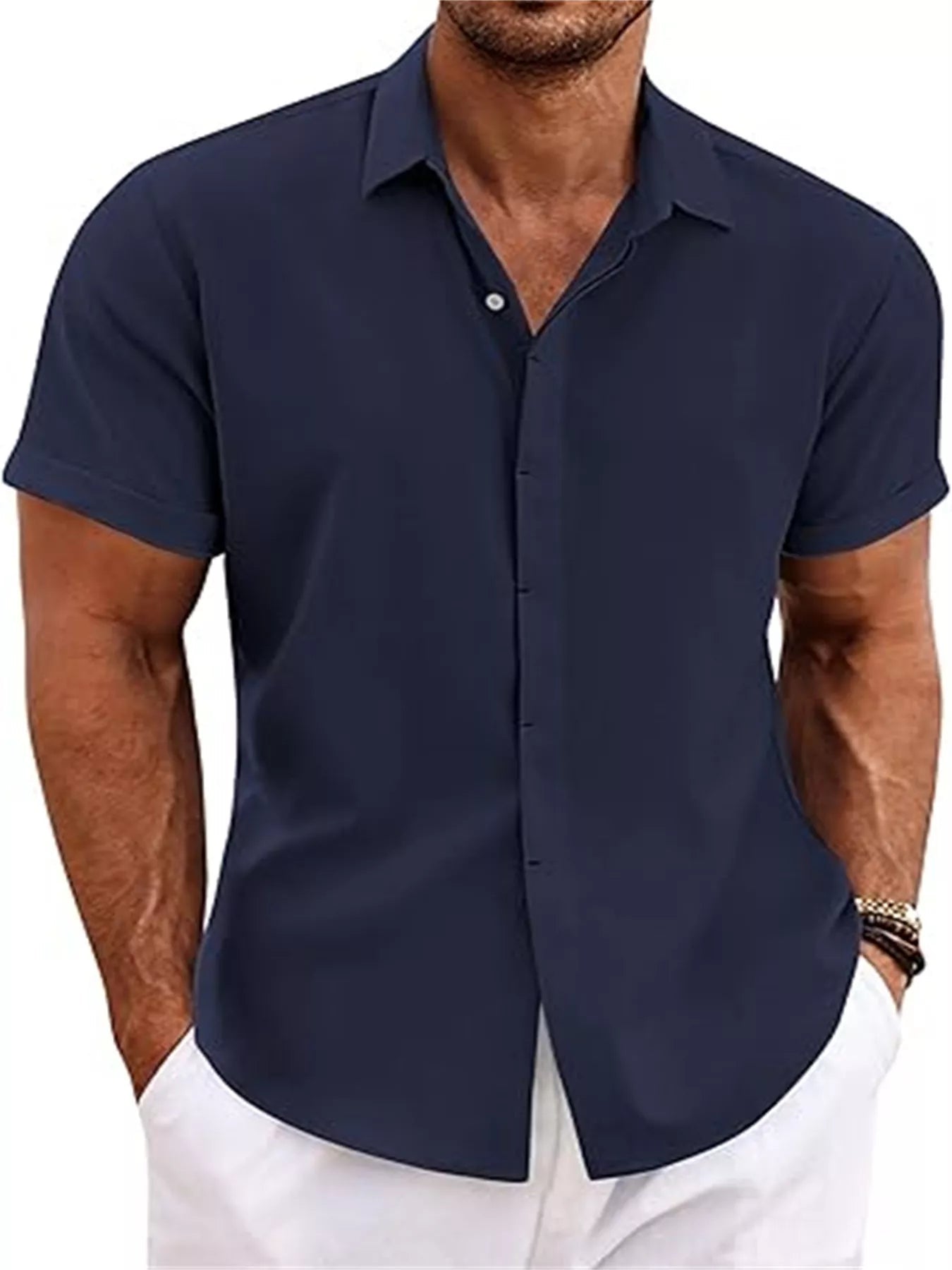 Men's Full Size Casual Short Sleeve Button-Down Shirt Plus Size