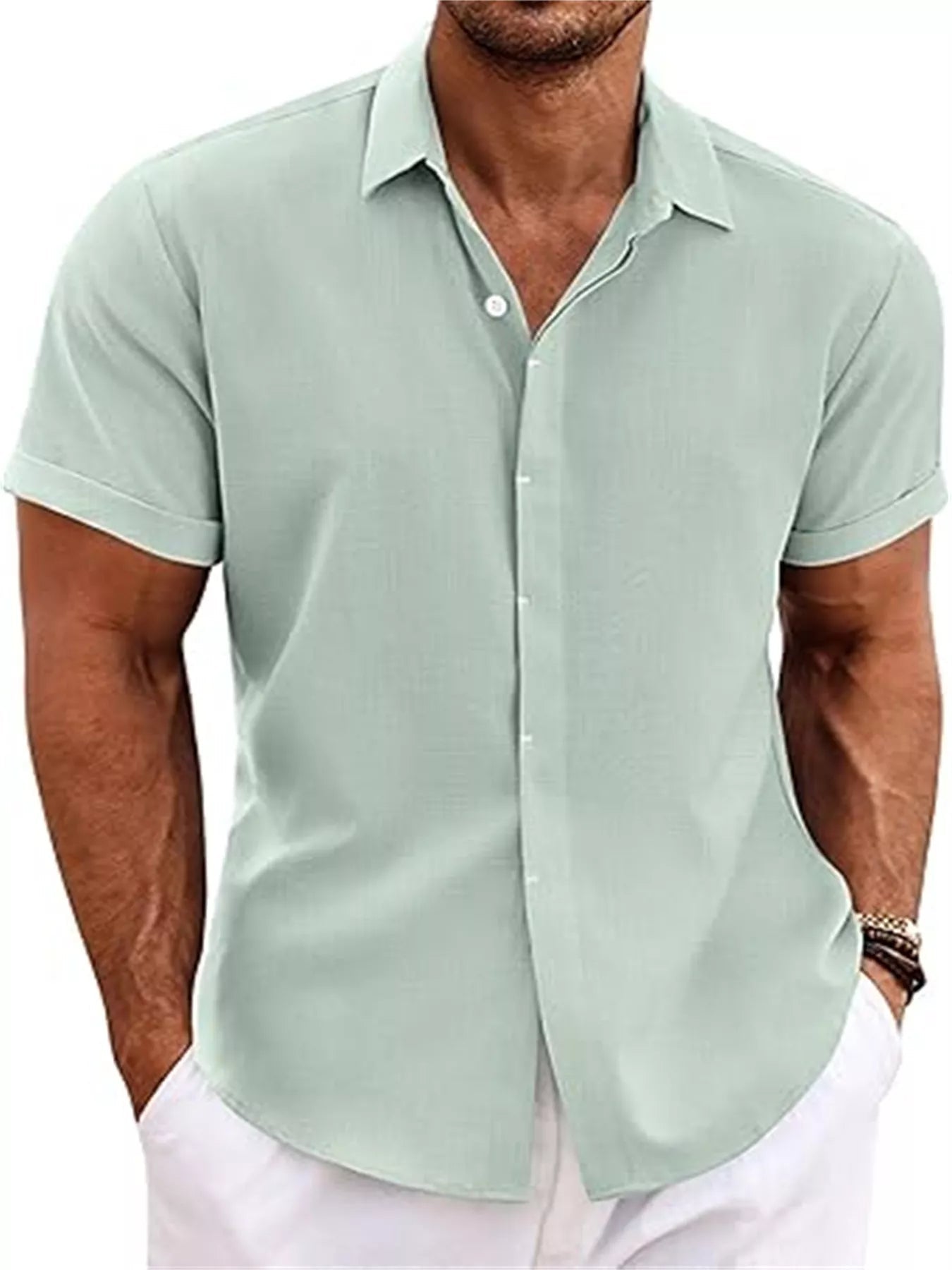 Men's Full Size Casual Short Sleeve Button-Down Shirt Plus Size