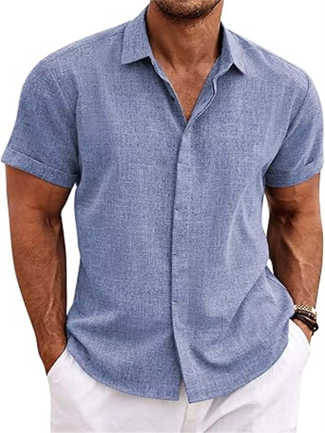 Men's Full Size Casual Short Sleeve Button-Down Shirt Plus Size