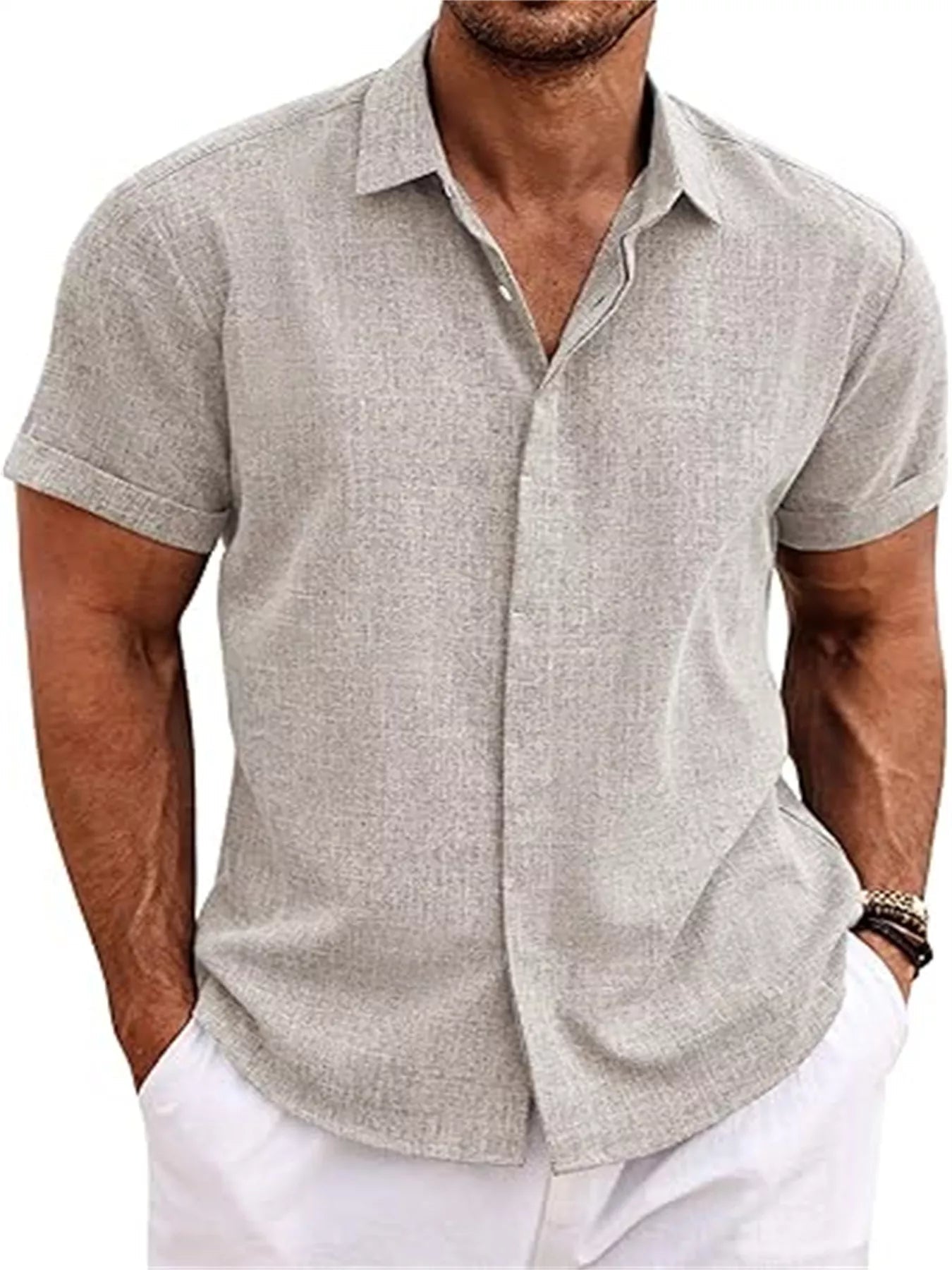 Men's Full Size Casual Short Sleeve Button-Down Shirt Plus Size
