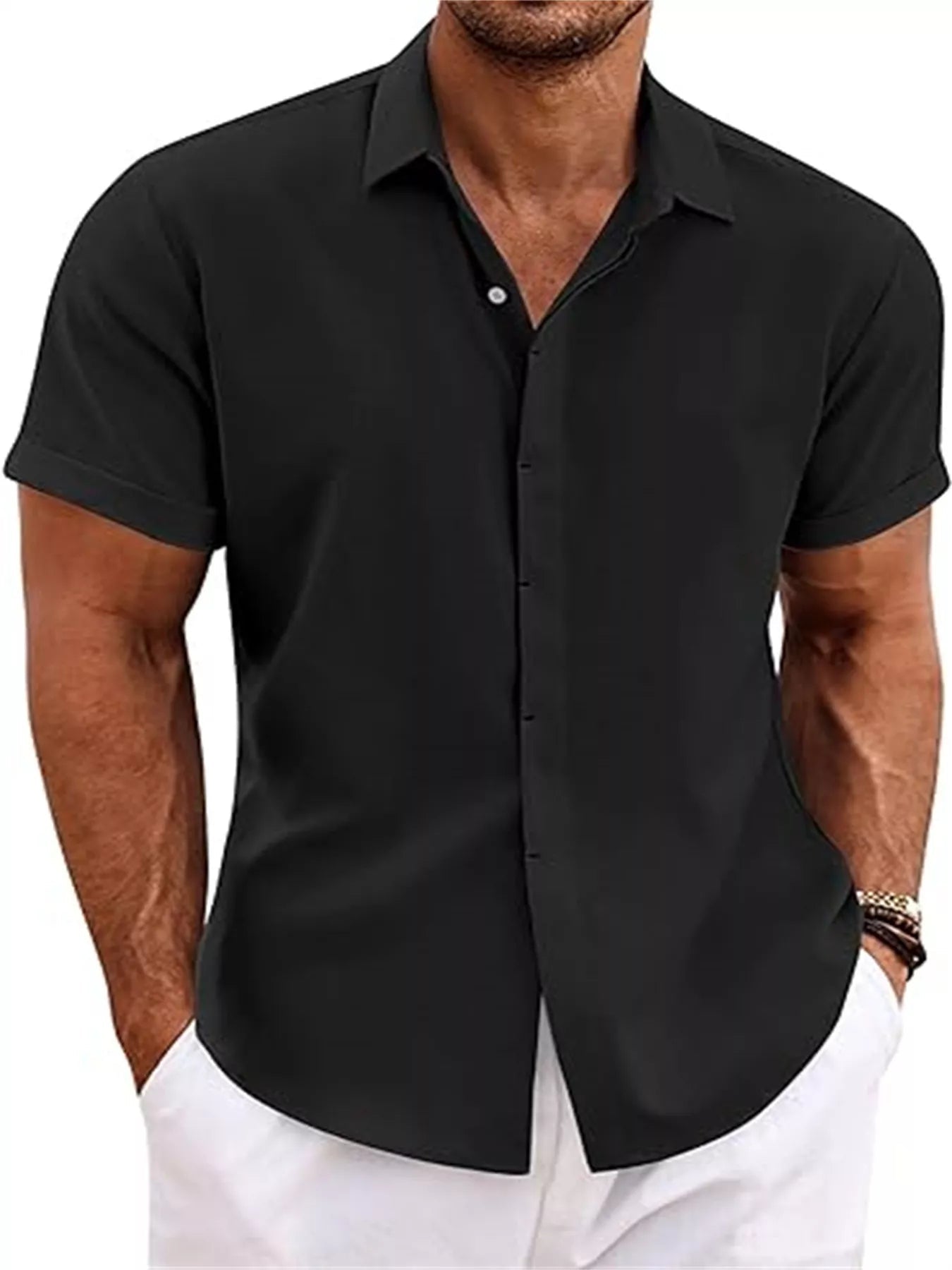 Men's Full Size Casual Short Sleeve Button-Down Shirt Plus Size