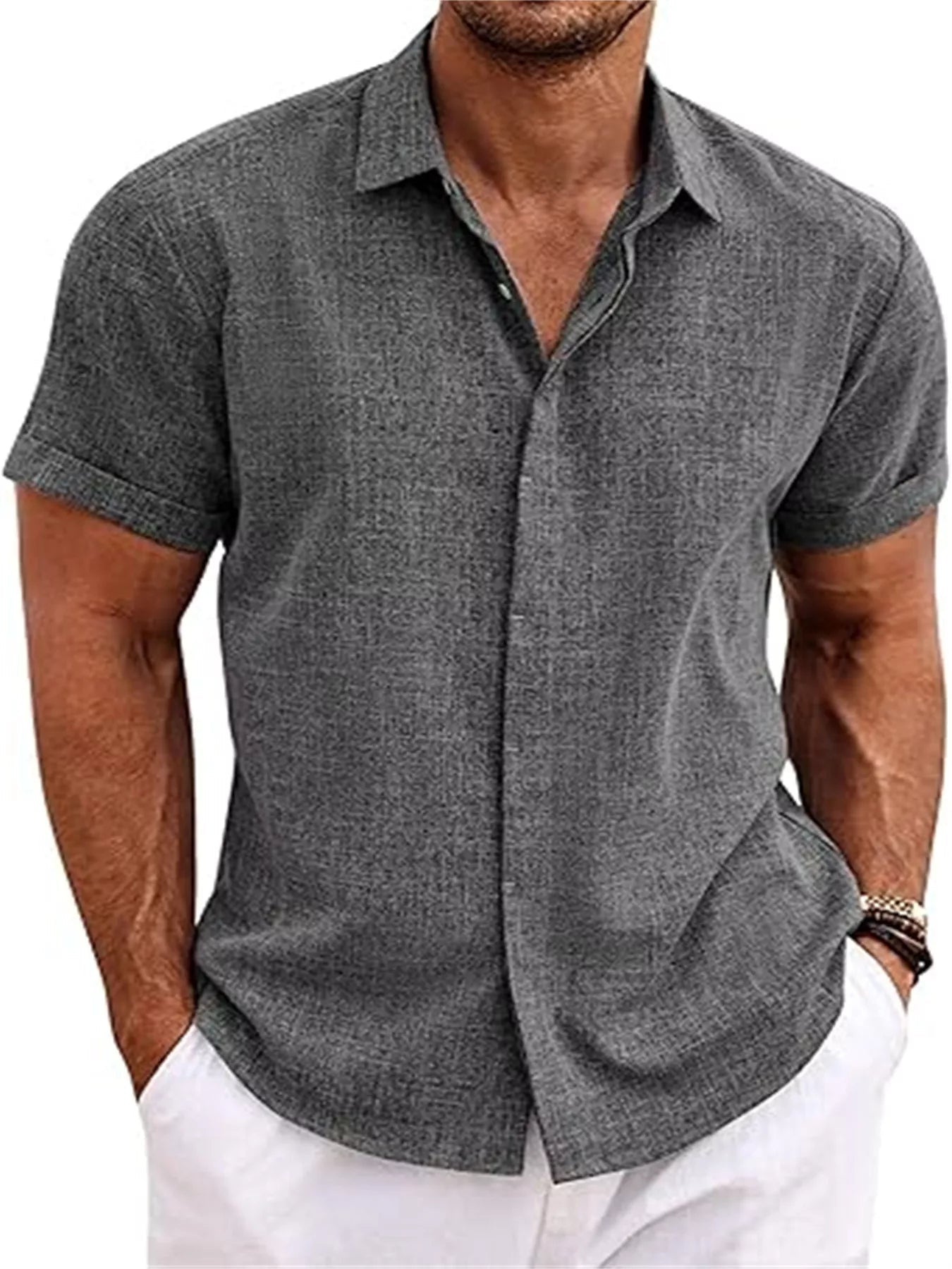 Men's Full Size Casual Short Sleeve Button-Down Shirt Plus Size