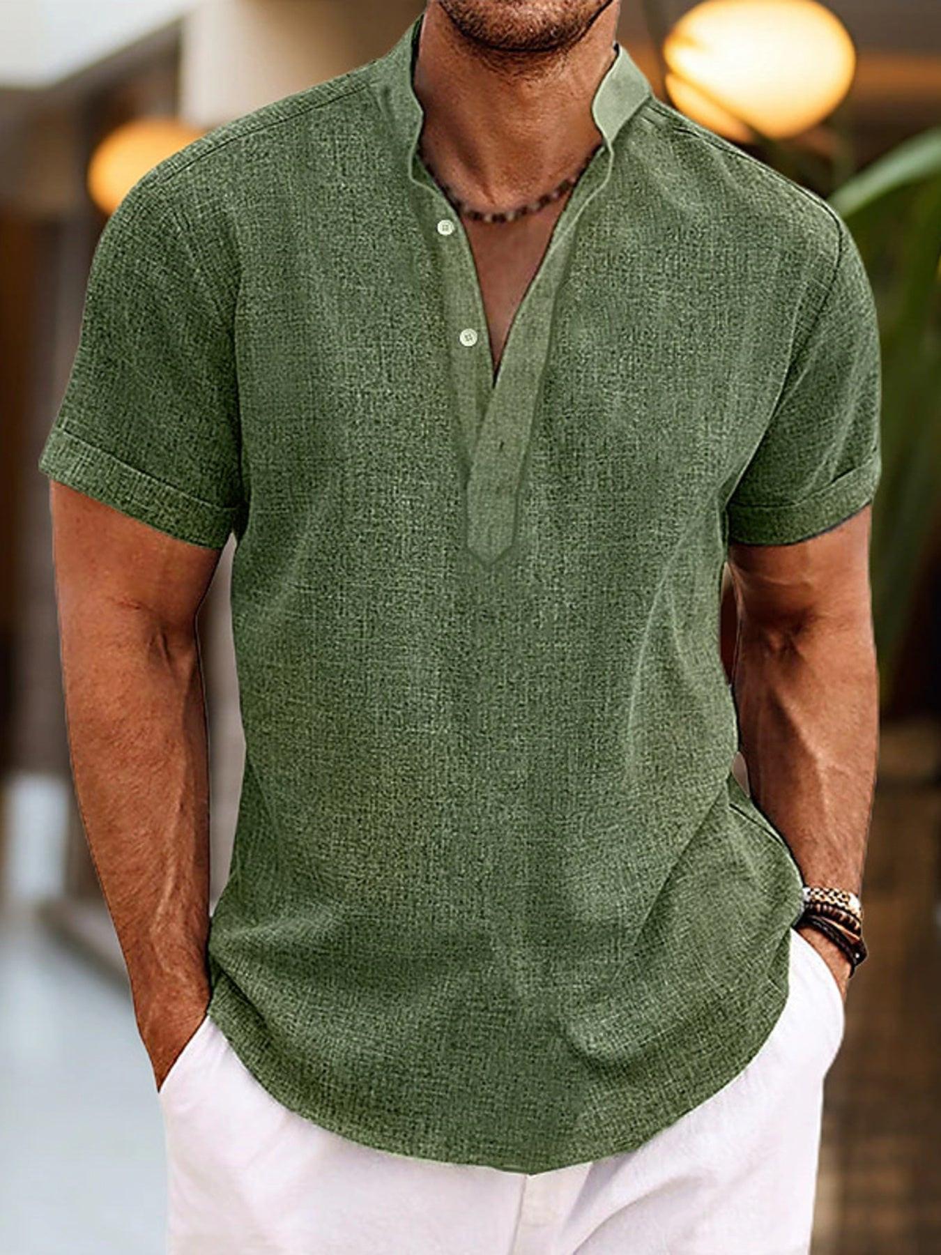 Men's Full Size Casual Short Sleeve Henley Shirt Plus Size