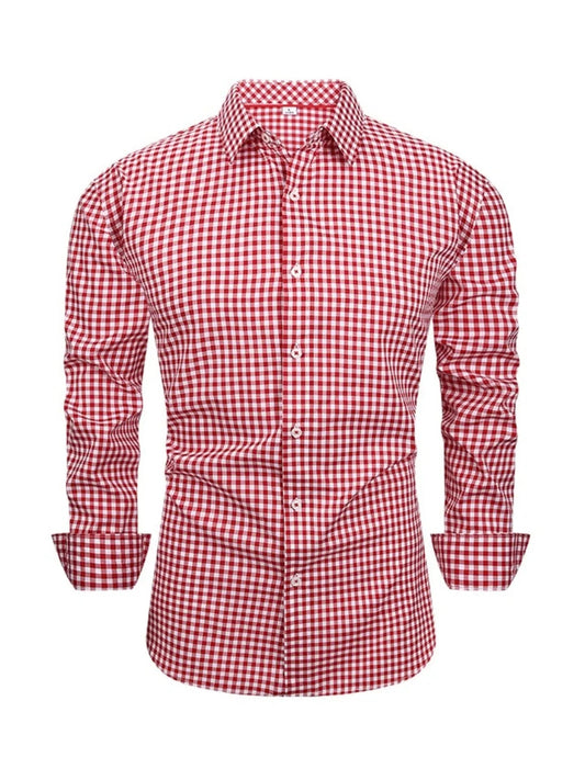 Men's Full Size Classic Fit Long Sleeve Gingham Shirt Plus Size