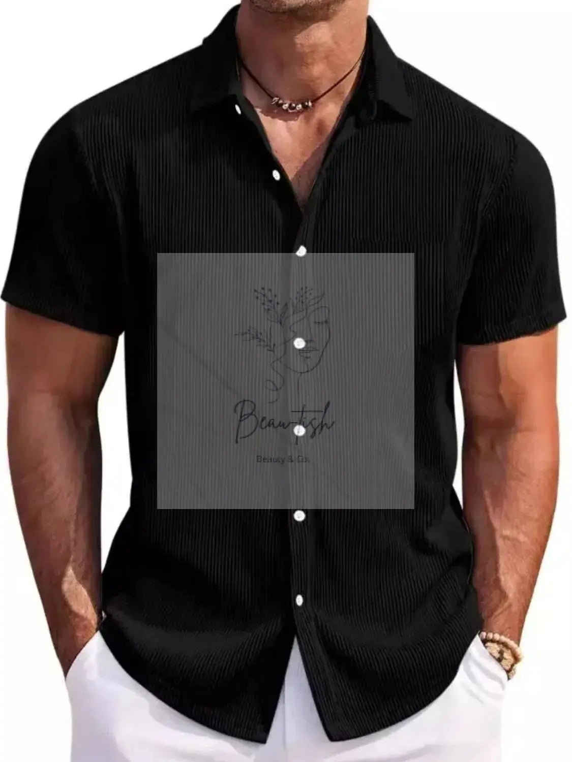 Men's Full Size Classic Short Sleeve Corduroy Button Down Shirt Plus Size