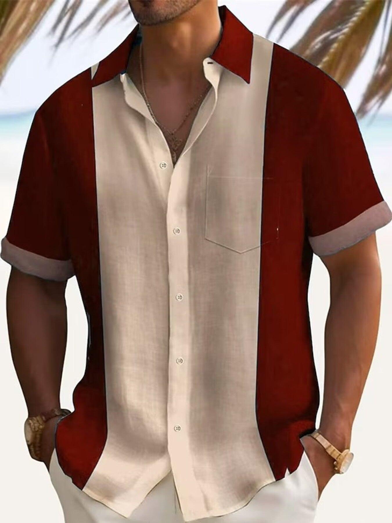 Men's Full Size Color Block Short Sleeve Shirt Plus Size