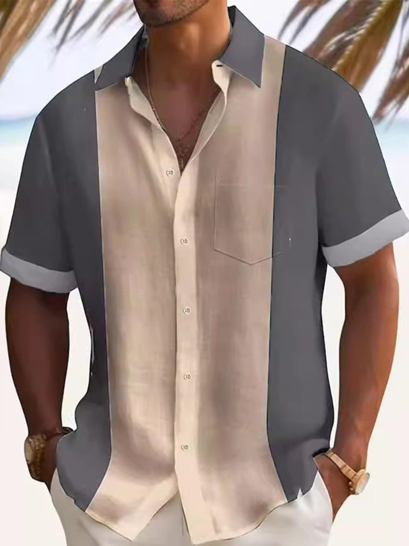 Men's Full Size Color Block Short Sleeve Shirt Plus Size