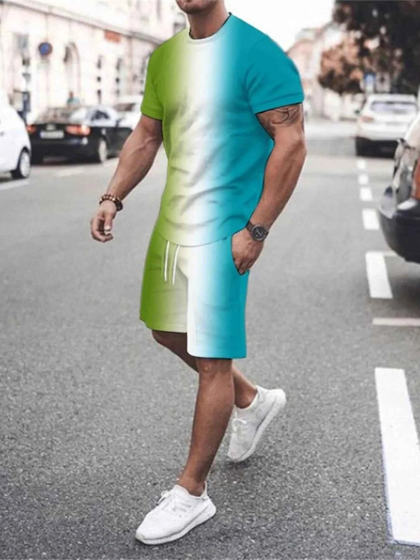 Gradient Polo Tee Shorts Set