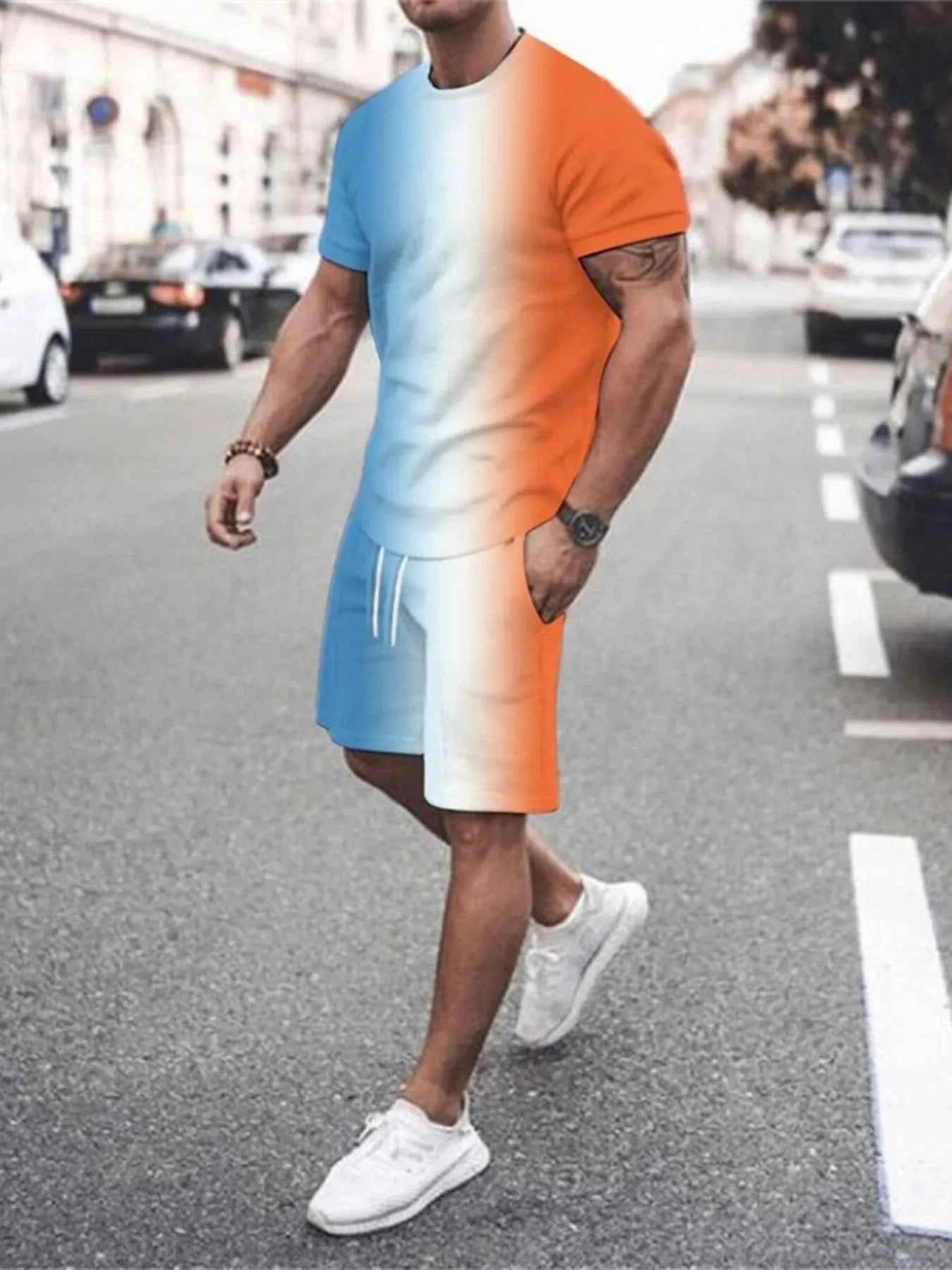 Gradient Polo Tee Shorts Set