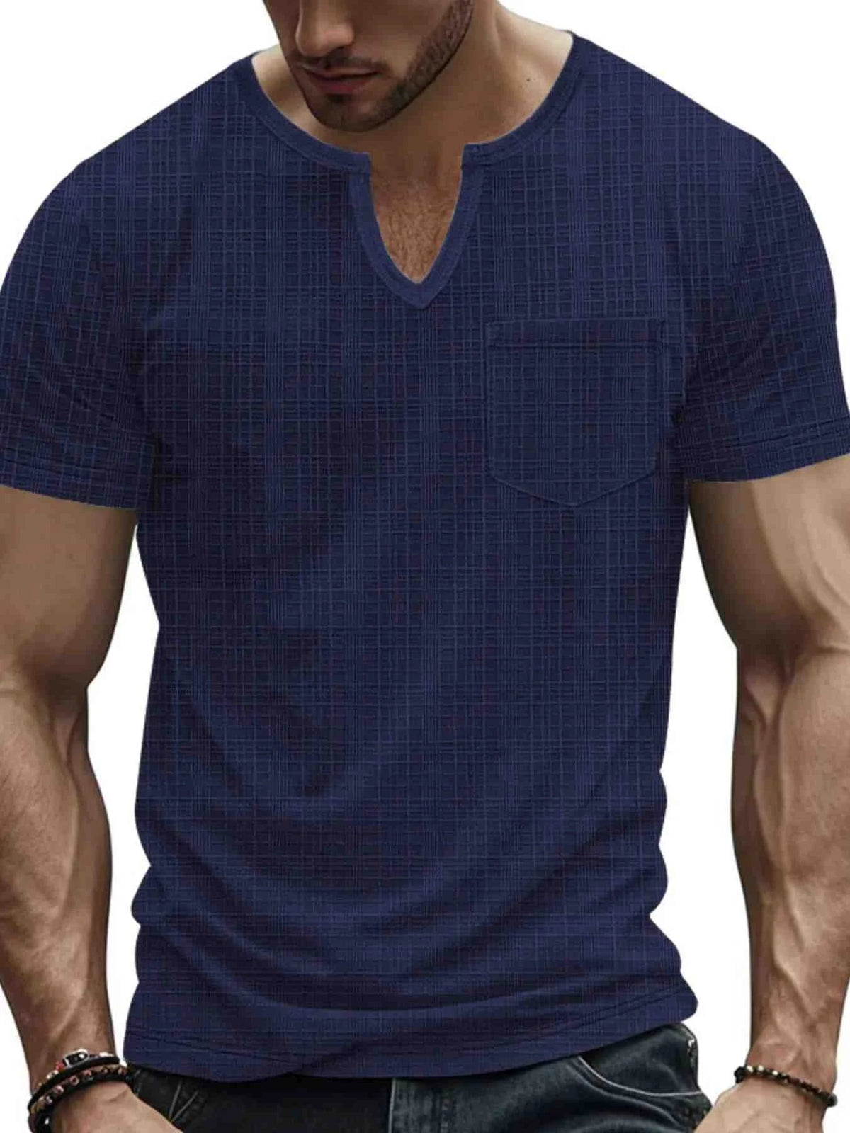 Men's Full Size Notched Short Sleeve T-Shirt Plus Size