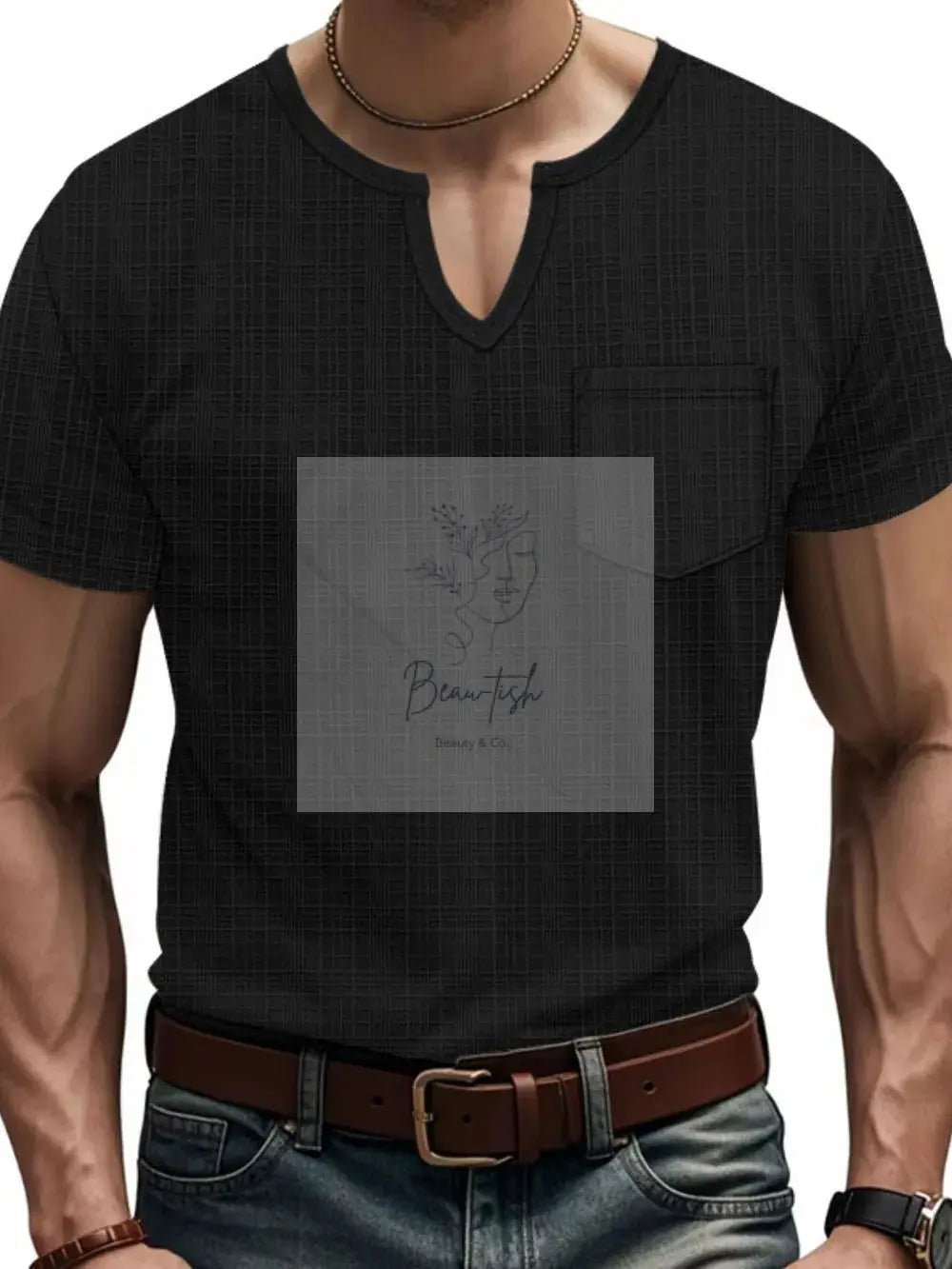 Men's Full Size Notched Short Sleeve T-Shirt Plus Size
