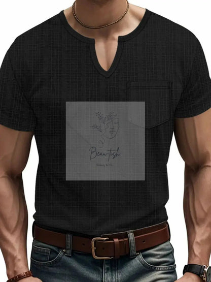 Men's Full Size Notched Short Sleeve T-Shirt Plus Size
