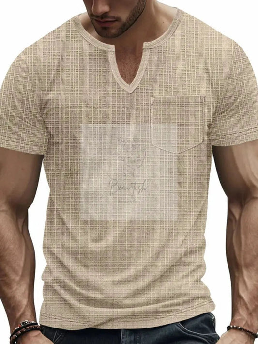 Men's Full Size Notched Short Sleeve T-Shirt Plus Size