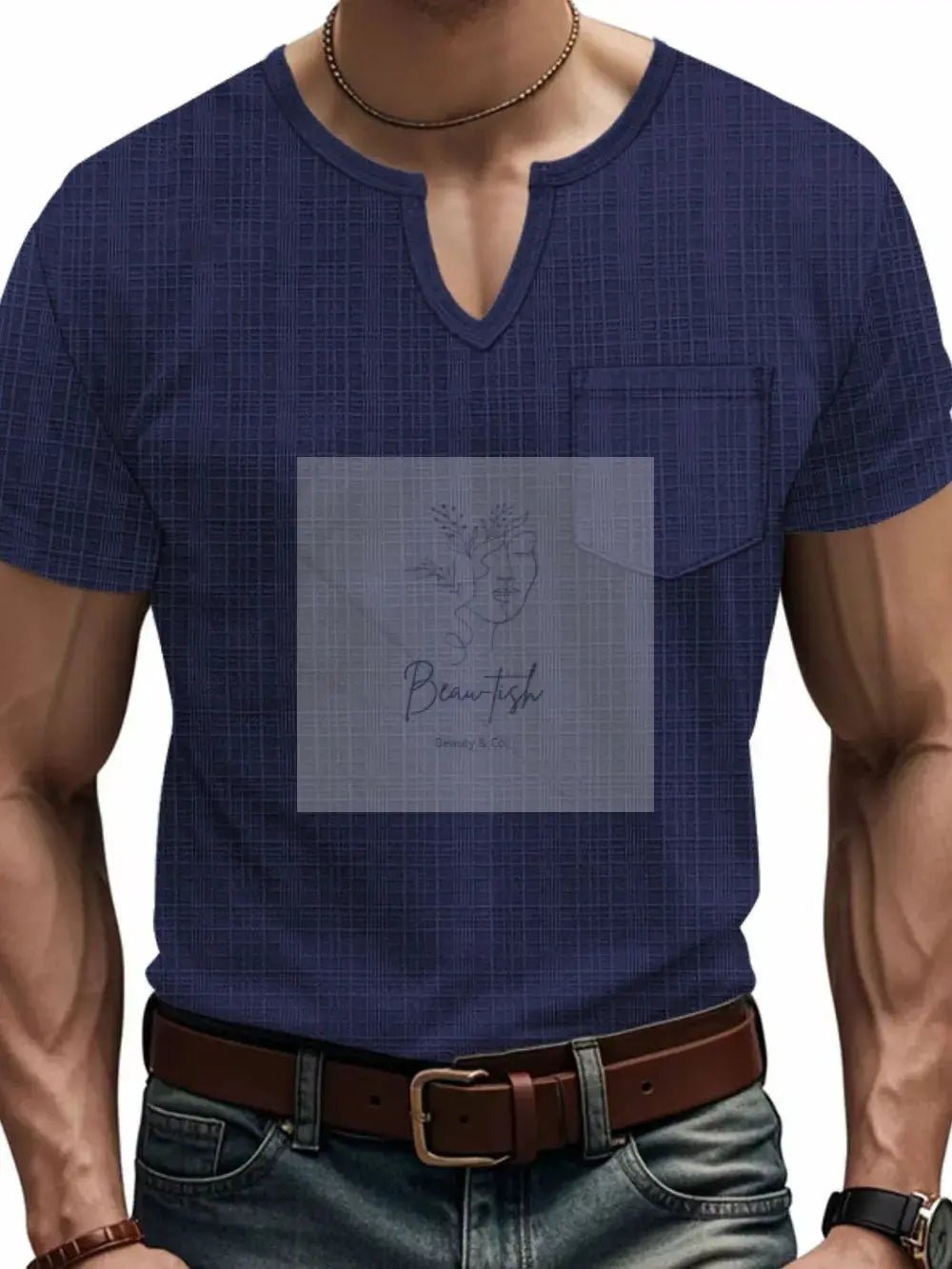 Men's Full Size Notched Short Sleeve T-Shirt Plus Size