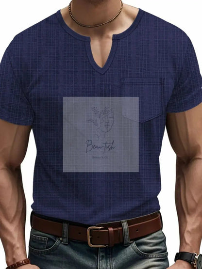 Men's Full Size Notched Short Sleeve T-Shirt Plus Size