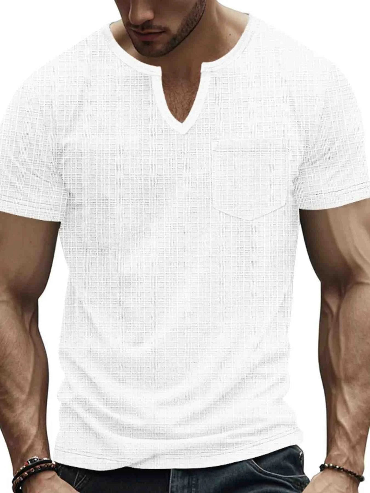 Men's Full Size Notched Short Sleeve T-Shirt Plus Size