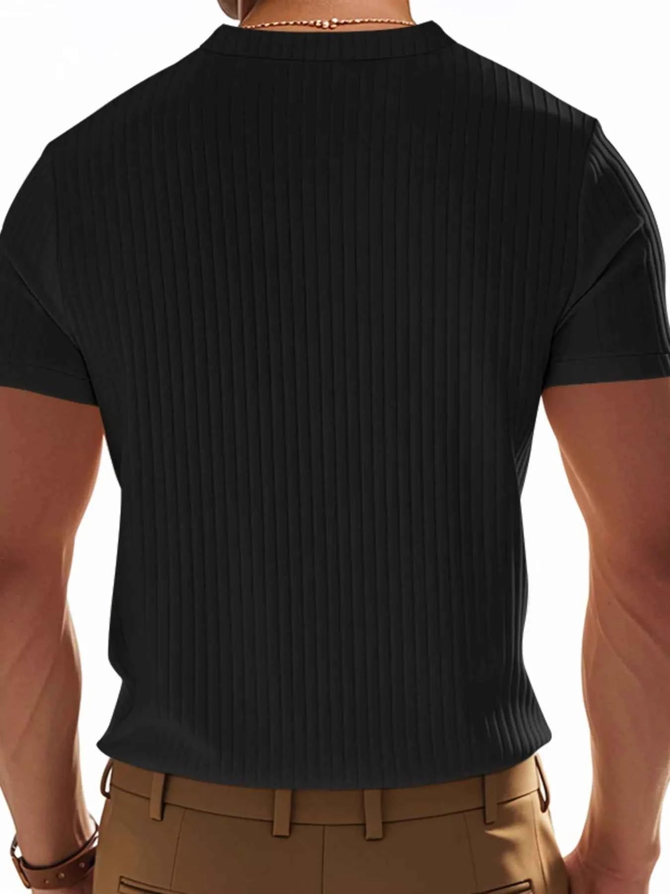 Men's Full Size Ribbed Button-Down Casual T-Shirt Plus Size