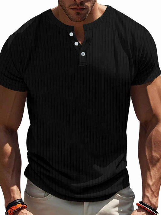 Men's Full Size Ribbed Button-Down Casual T-Shirt Plus Size